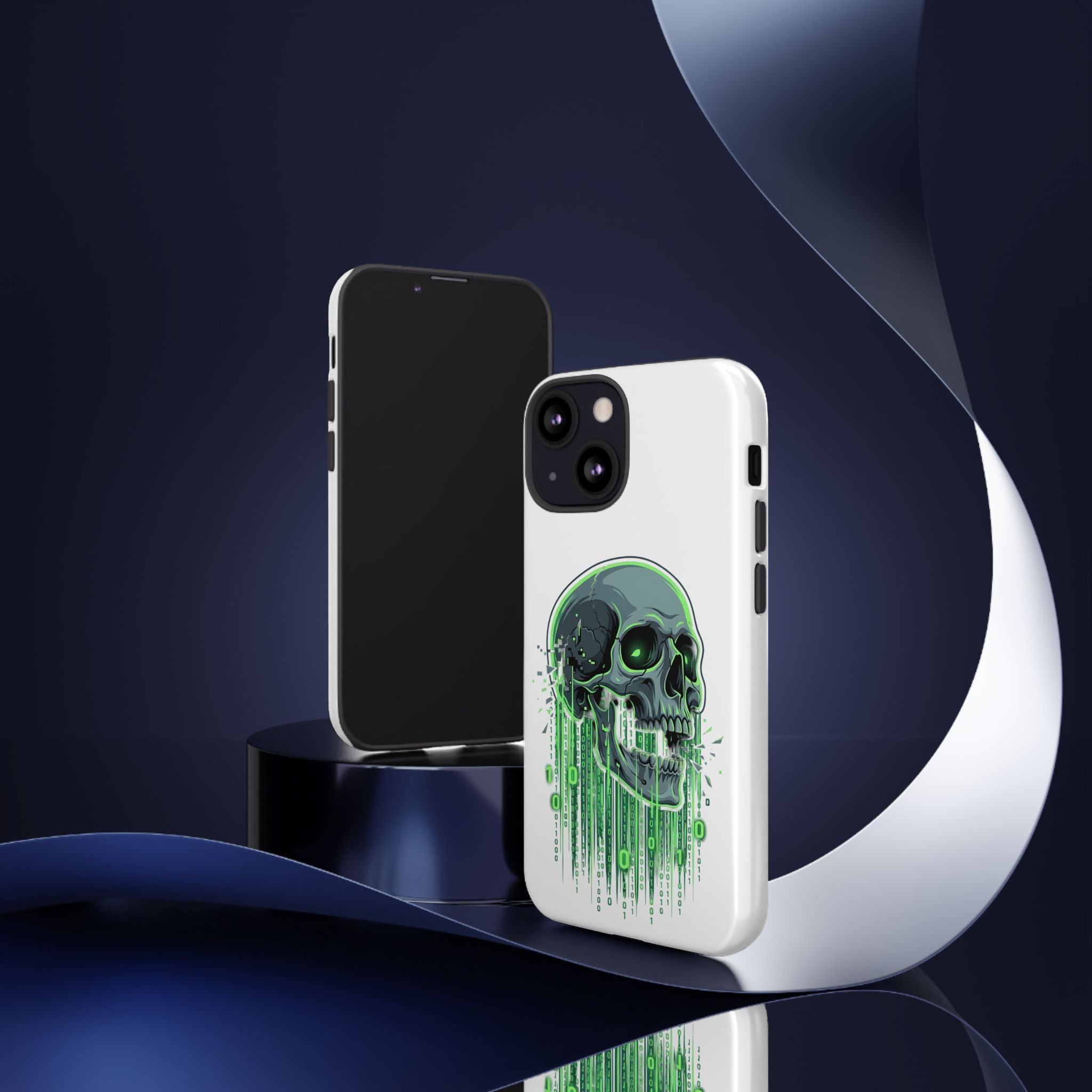 Skull Matrix Phone Case — Neon Green Cyberpunk Protective Case