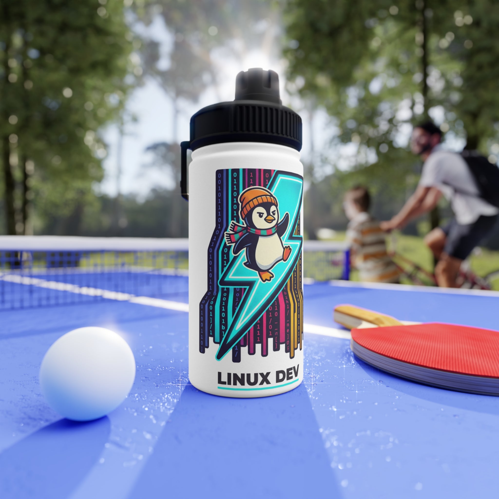 Linux Dev Penguin Lightning Stainless Steel Water Bottle (Sports Lid)