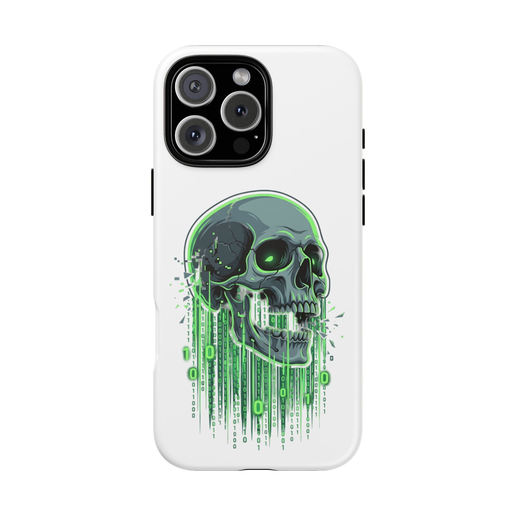 Skull Matrix Phone Case — Neon Green Cyberpunk Protective Case