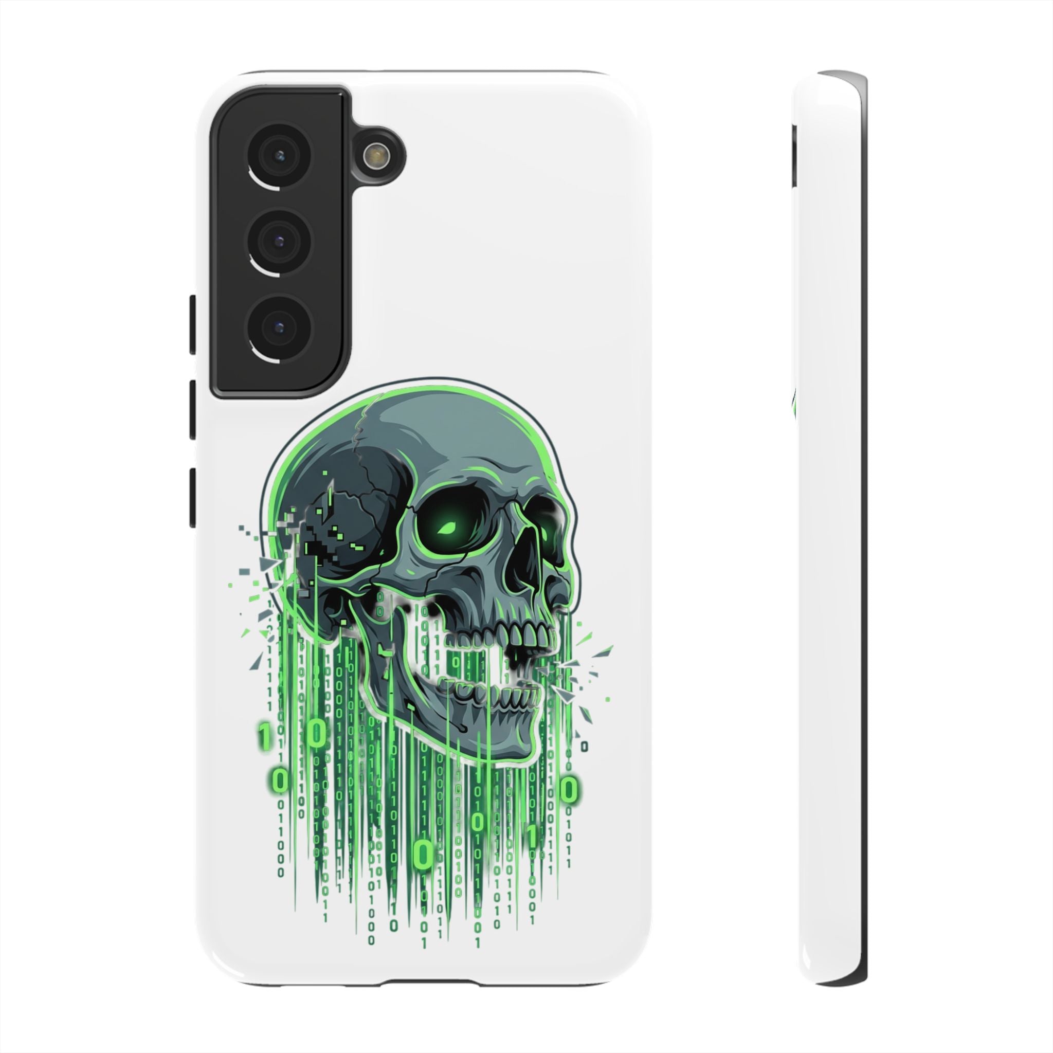 Skull Matrix Phone Case — Neon Green Cyberpunk Protective Case