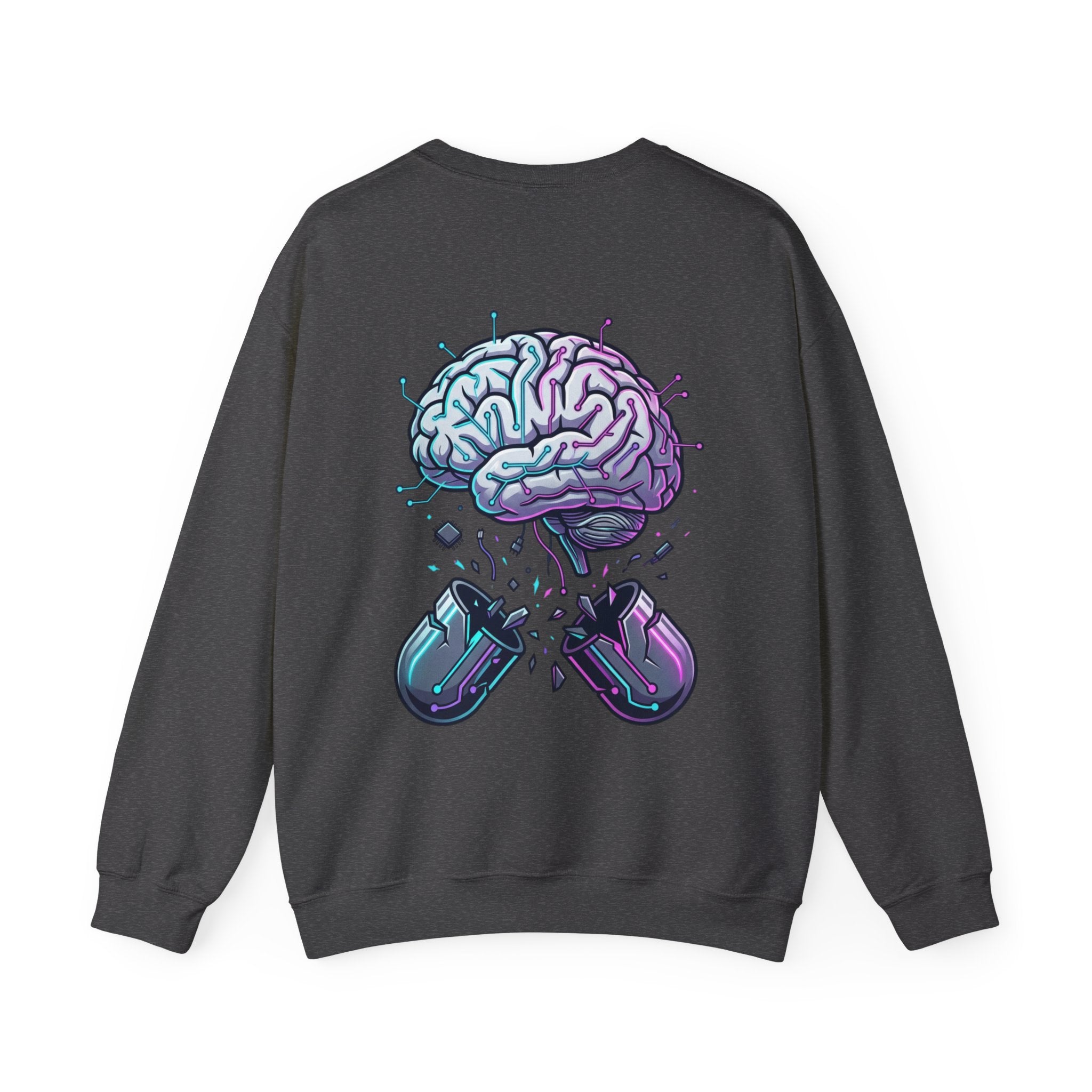 Crewneck Sweatshirt — Vaporwave Brain & Broken Mouse Graphic