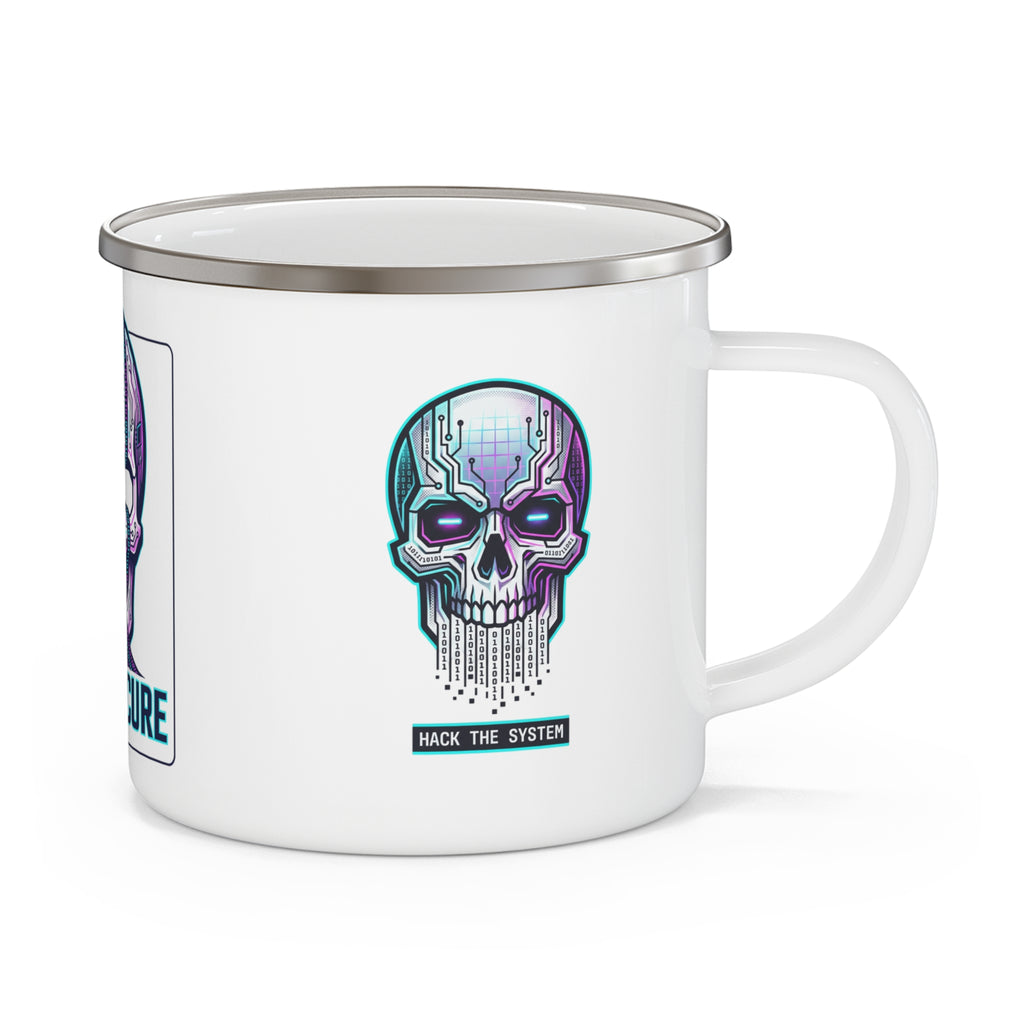 Enamel Mug — Cybersecure Skull Camping Mug (Hack the System)