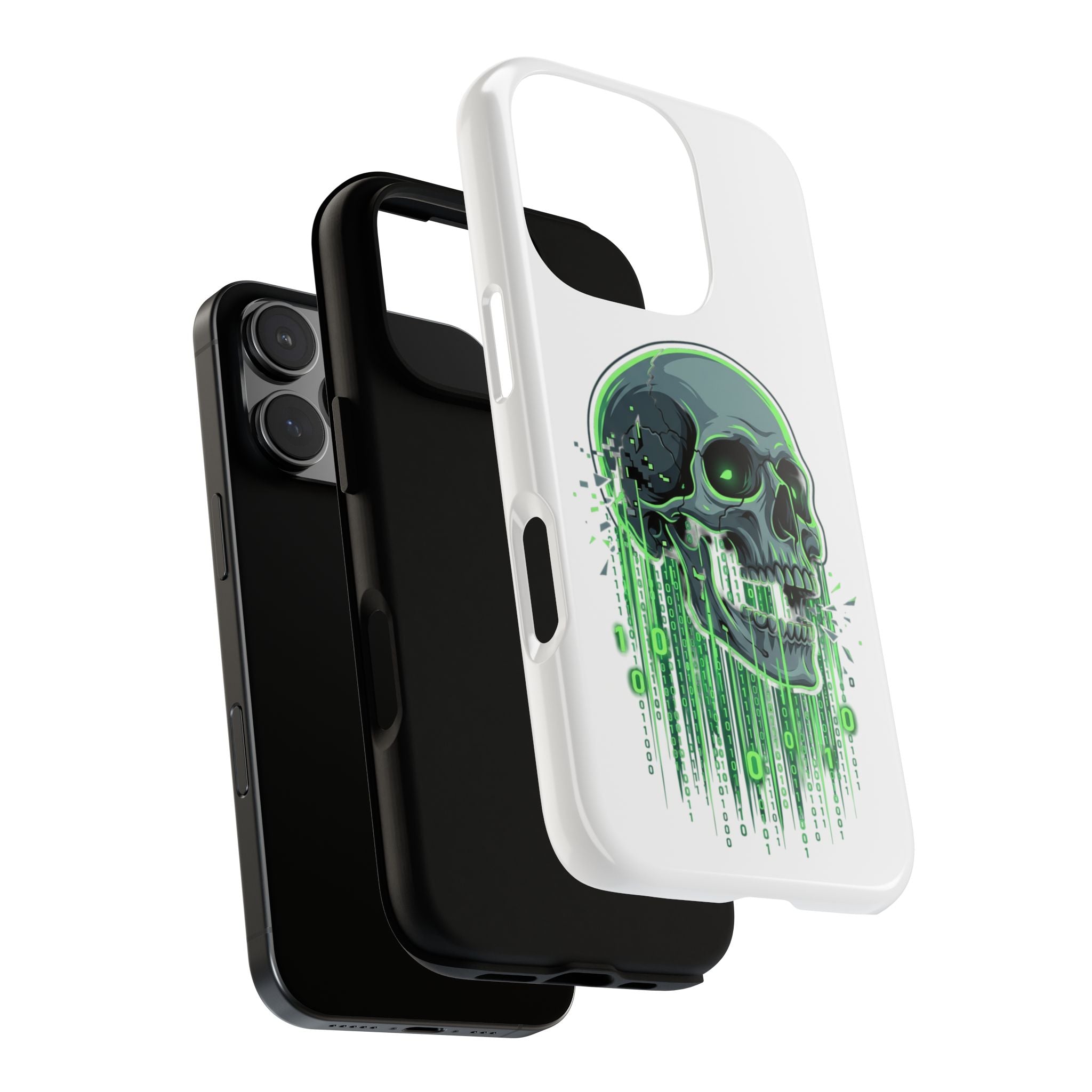 Skull Matrix Phone Case — Neon Green Cyberpunk Protective Case