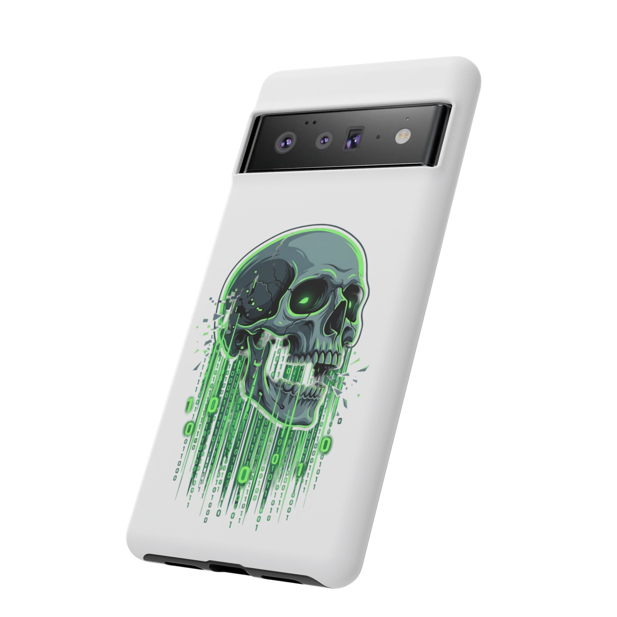 Skull Matrix Phone Case — Neon Green Cyberpunk Protective Case