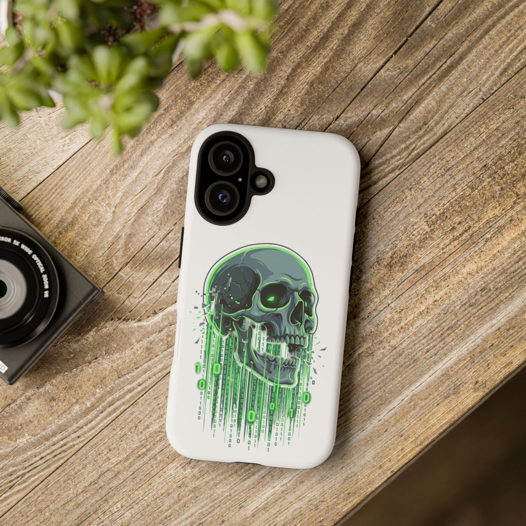 Skull Matrix Phone Case — Neon Green Cyberpunk Protective Case
