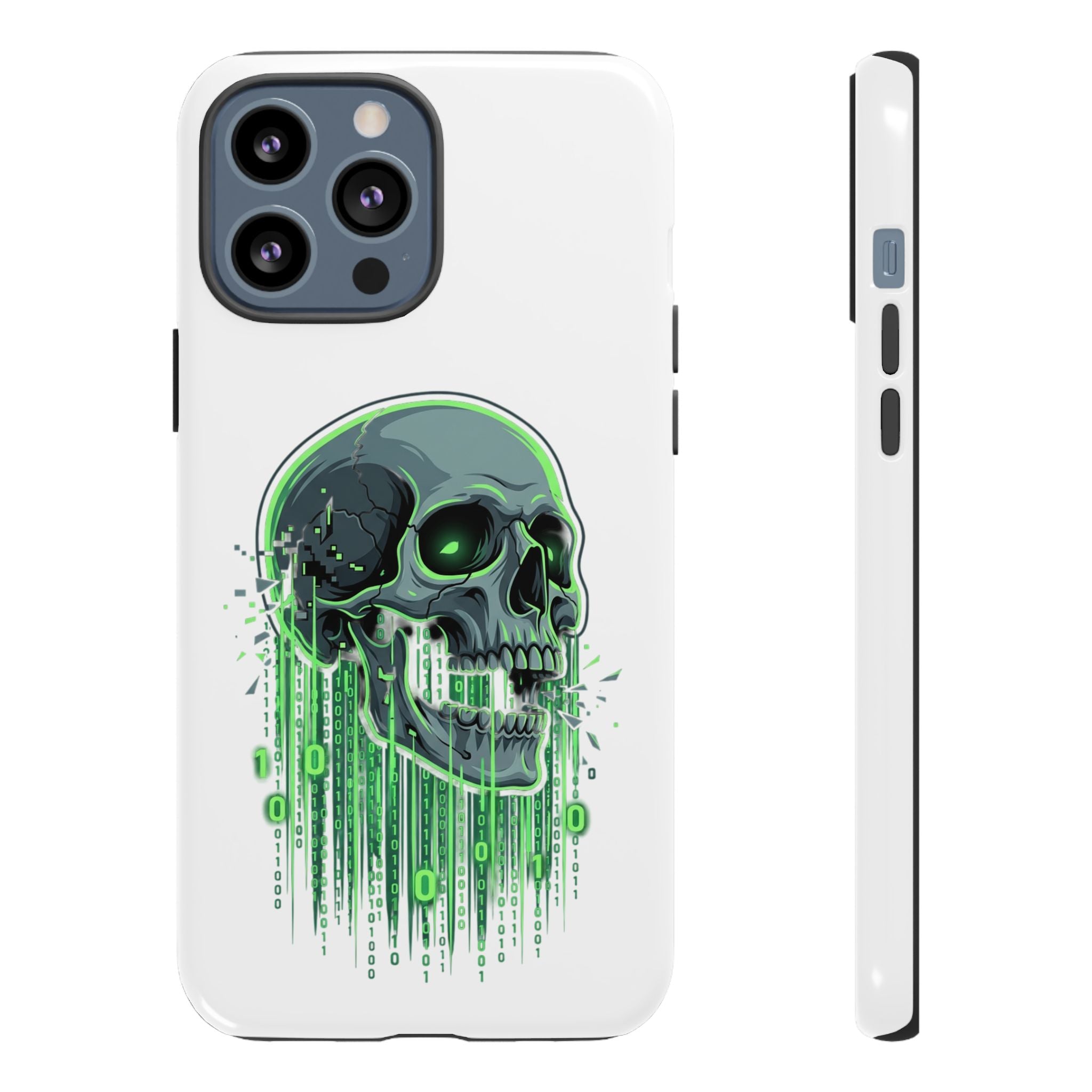 Skull Matrix Phone Case — Neon Green Cyberpunk Protective Case