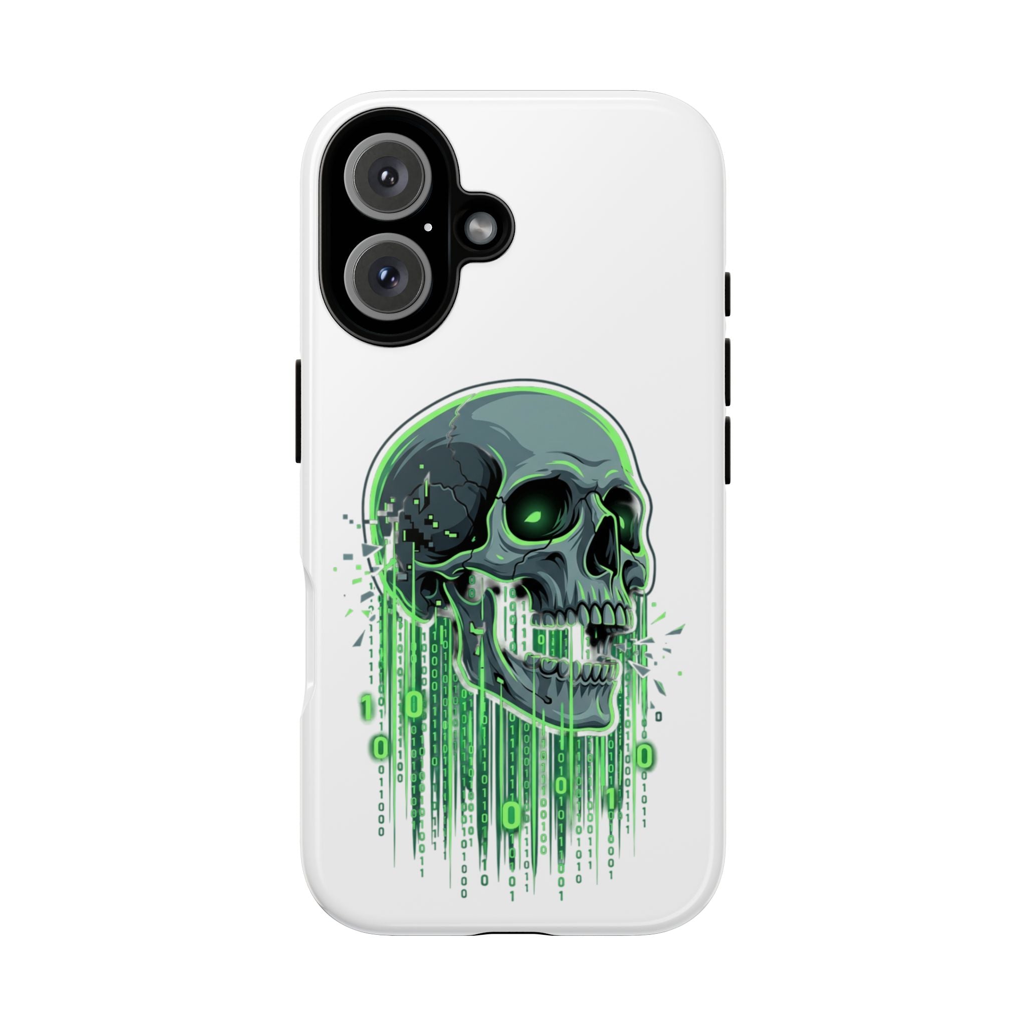 Skull Matrix Phone Case — Neon Green Cyberpunk Protective Case