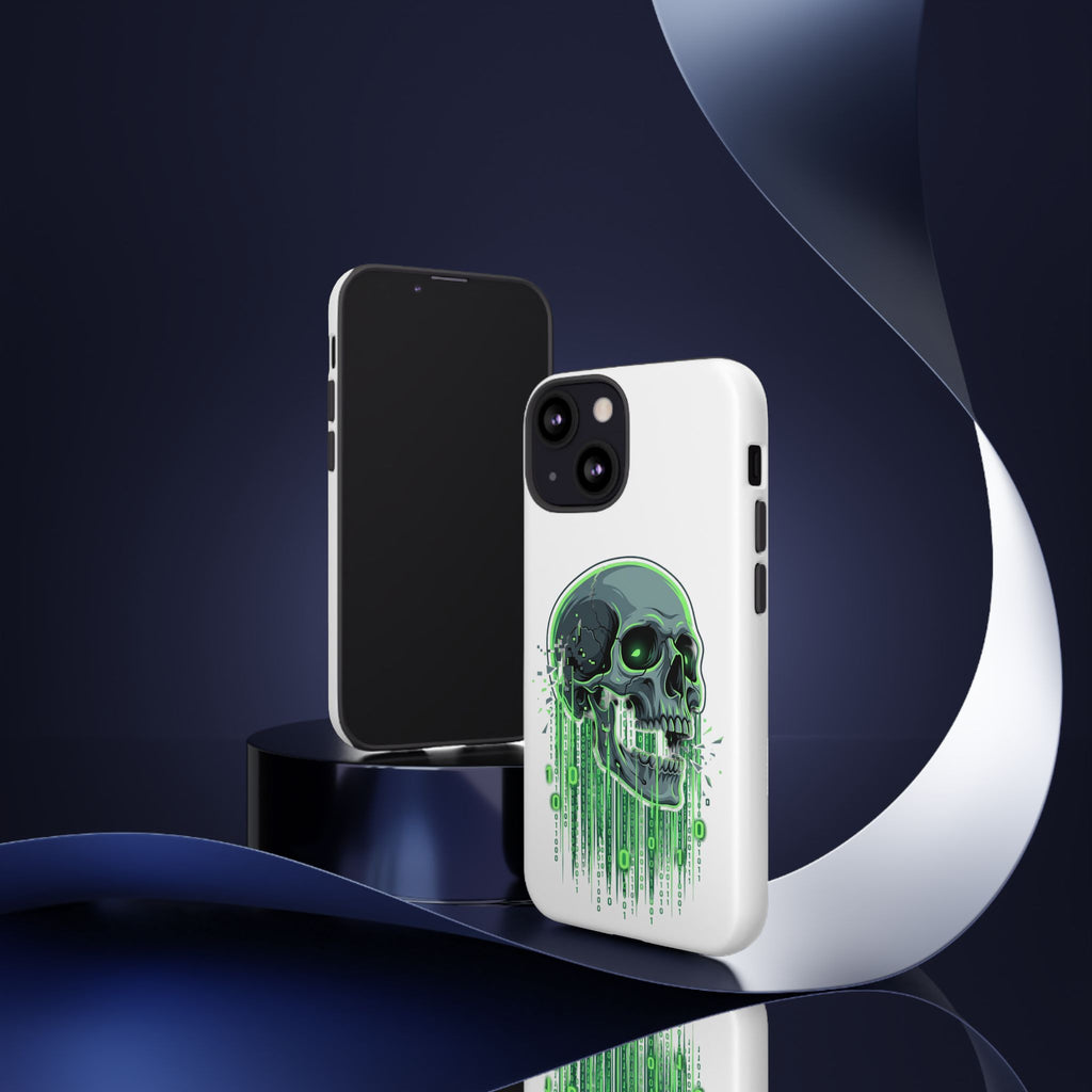 Skull Matrix Phone Case — Neon Green Cyberpunk Protective Case