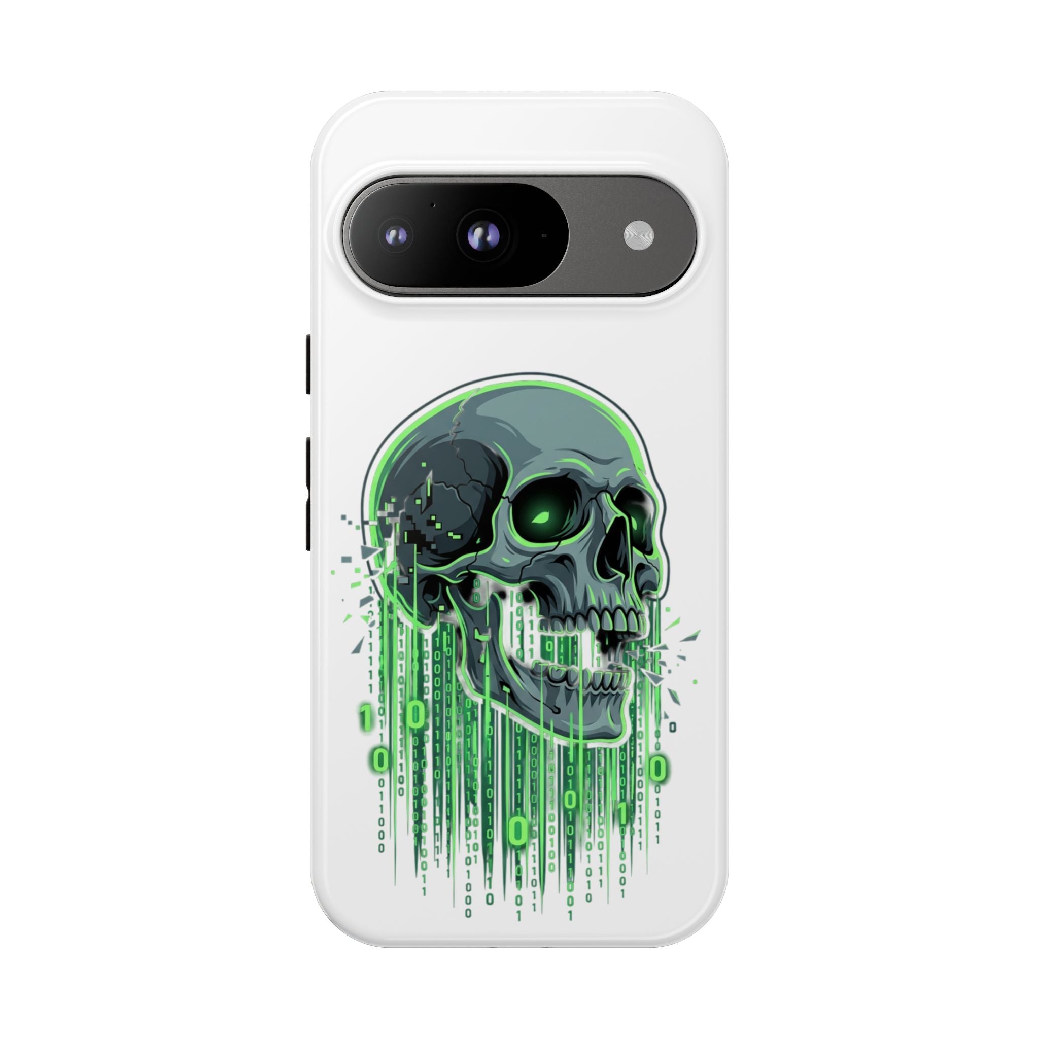 Skull Matrix Phone Case — Neon Green Cyberpunk Protective Case