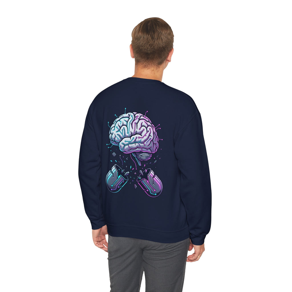 Crewneck Sweatshirt — Vaporwave Brain & Broken Mouse Graphic