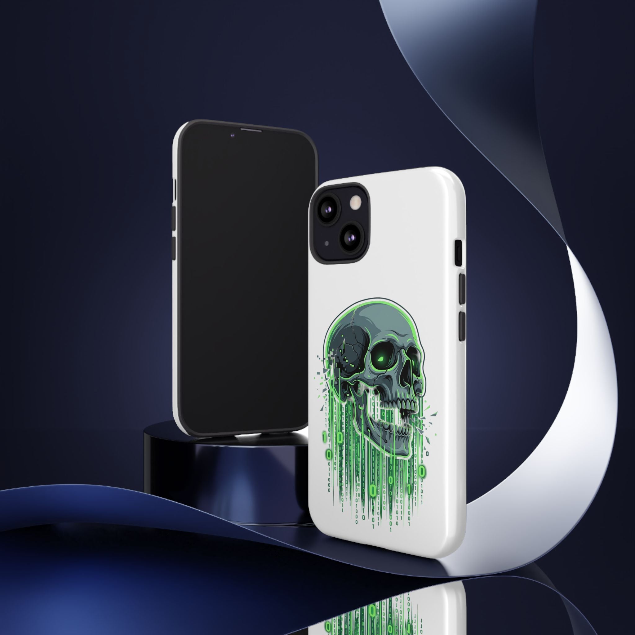Skull Matrix Phone Case — Neon Green Cyberpunk Protective Case