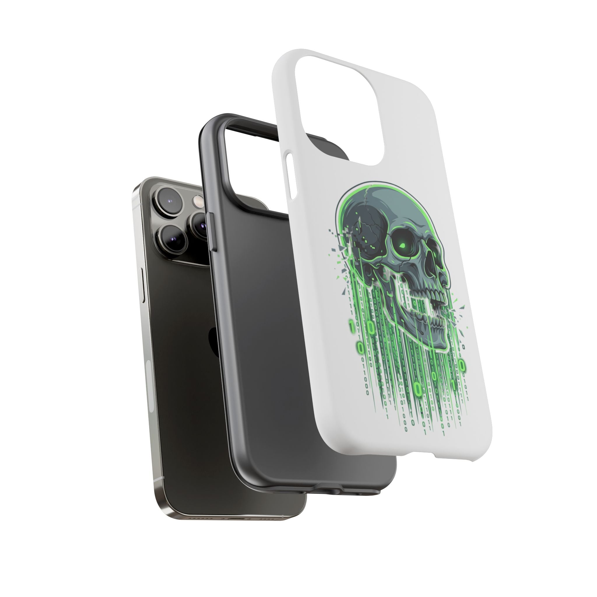 Skull Matrix Phone Case — Neon Green Cyberpunk Protective Case