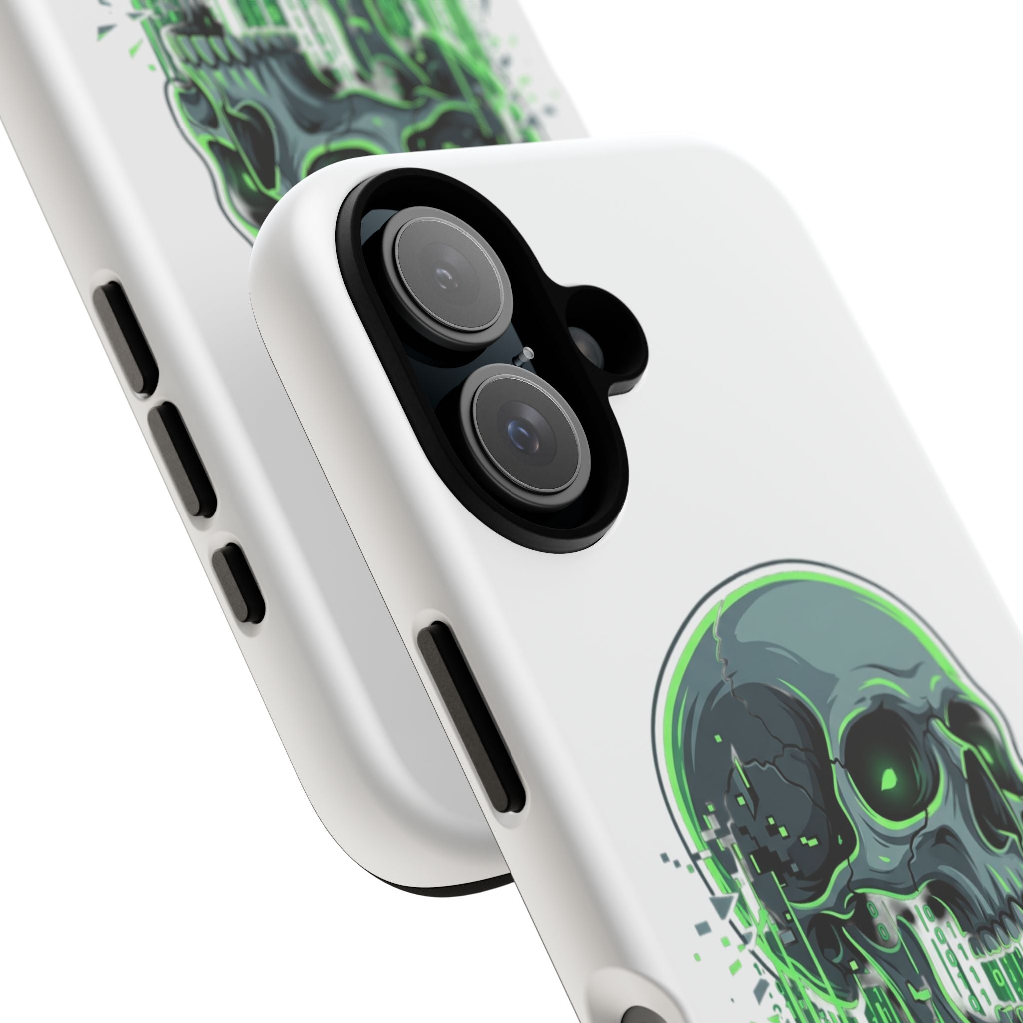 Skull Matrix Phone Case — Neon Green Cyberpunk Protective Case