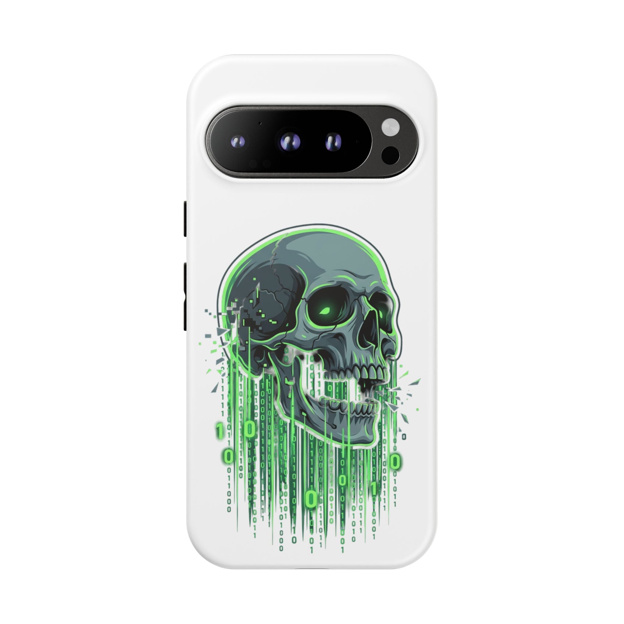 Skull Matrix Phone Case — Neon Green Cyberpunk Protective Case