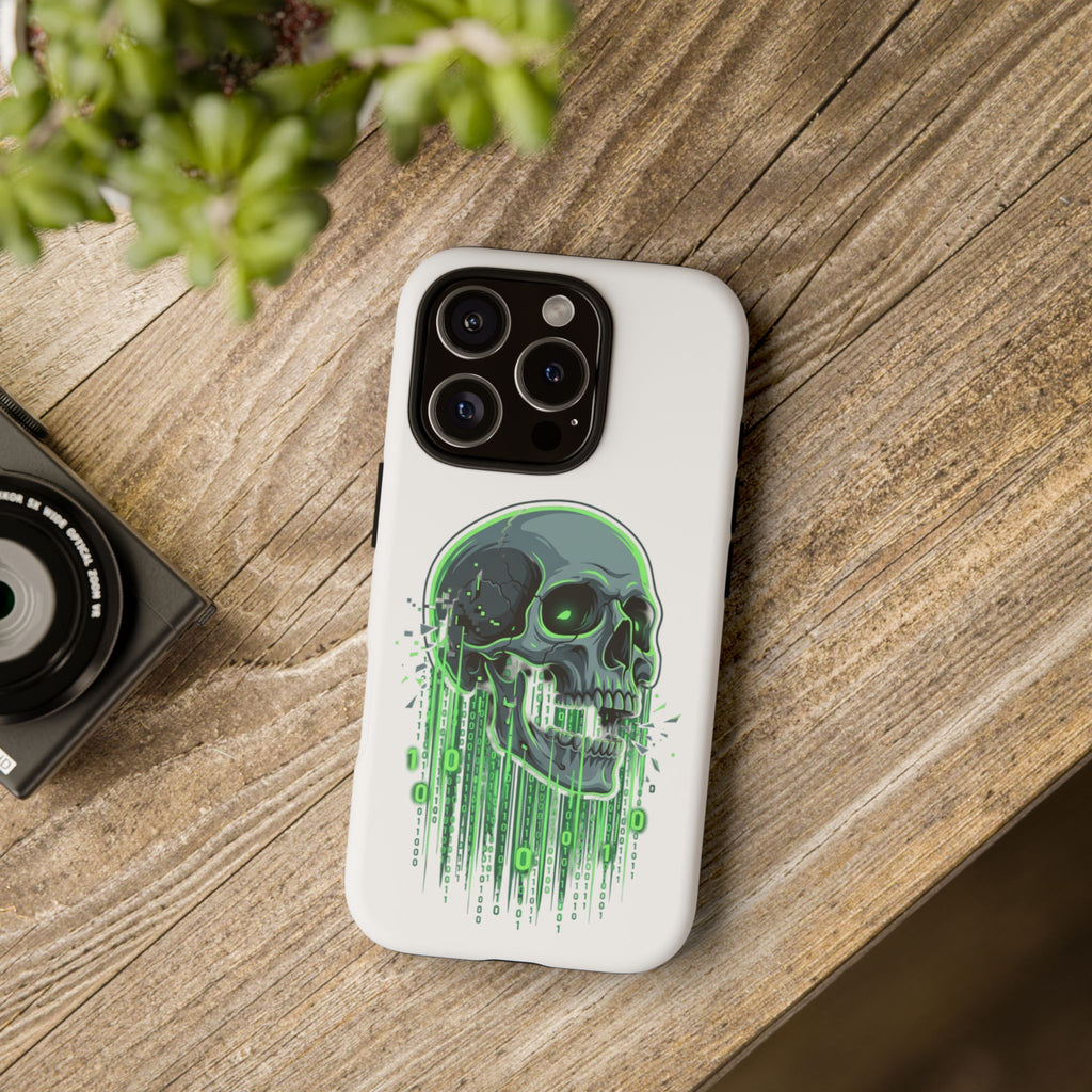 Skull Matrix Phone Case — Neon Green Cyberpunk Protective Case