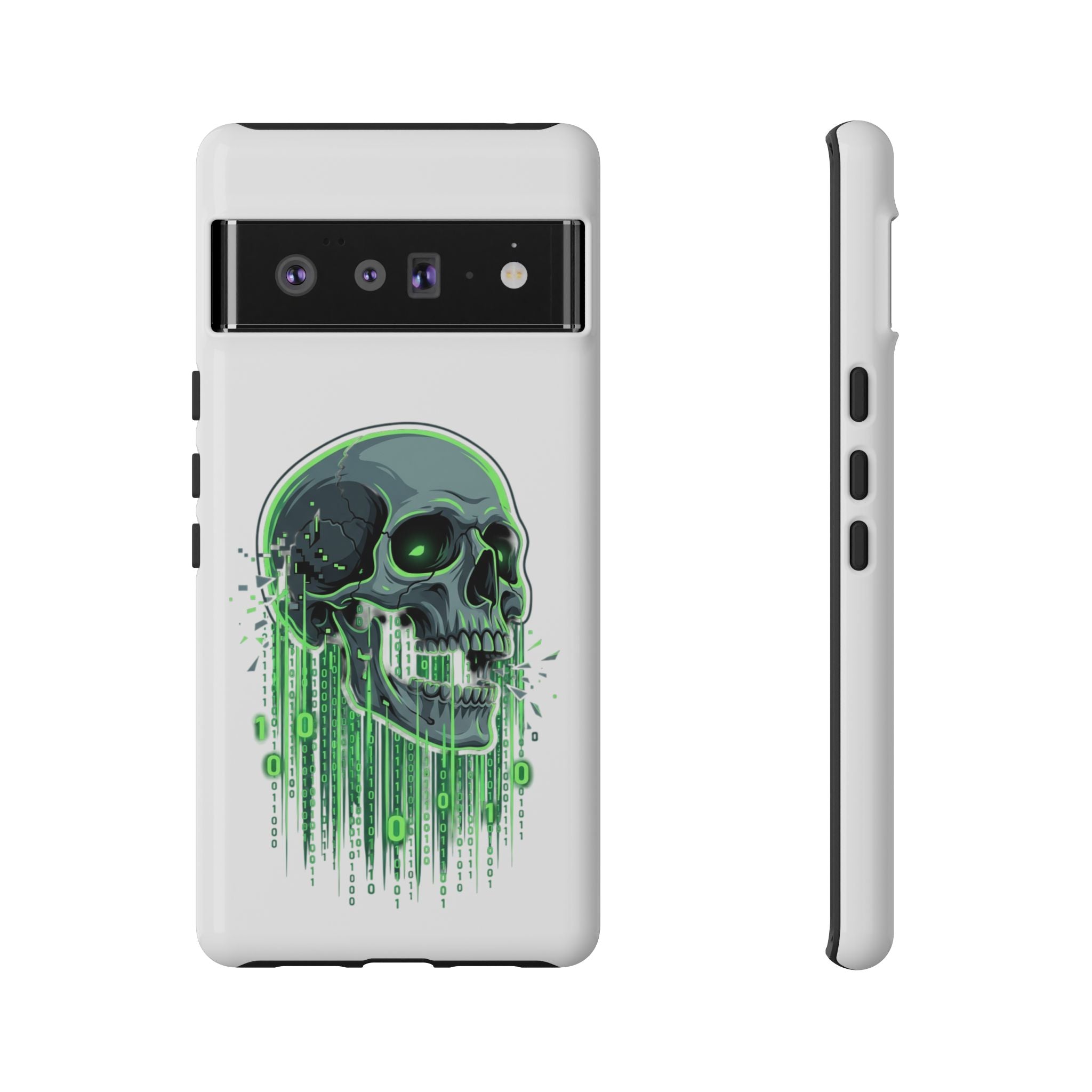 Skull Matrix Phone Case — Neon Green Cyberpunk Protective Case
