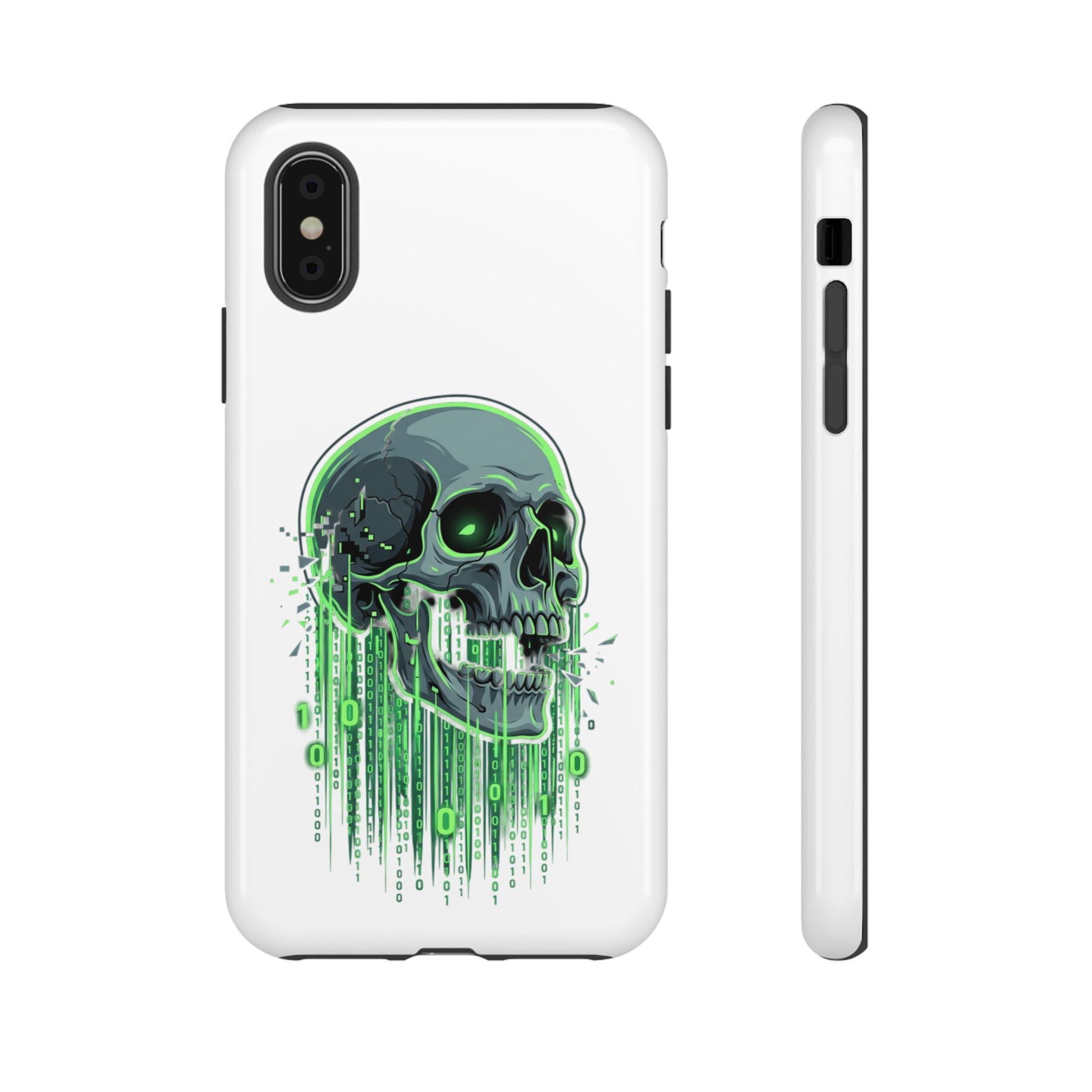 Skull Matrix Phone Case — Neon Green Cyberpunk Protective Case