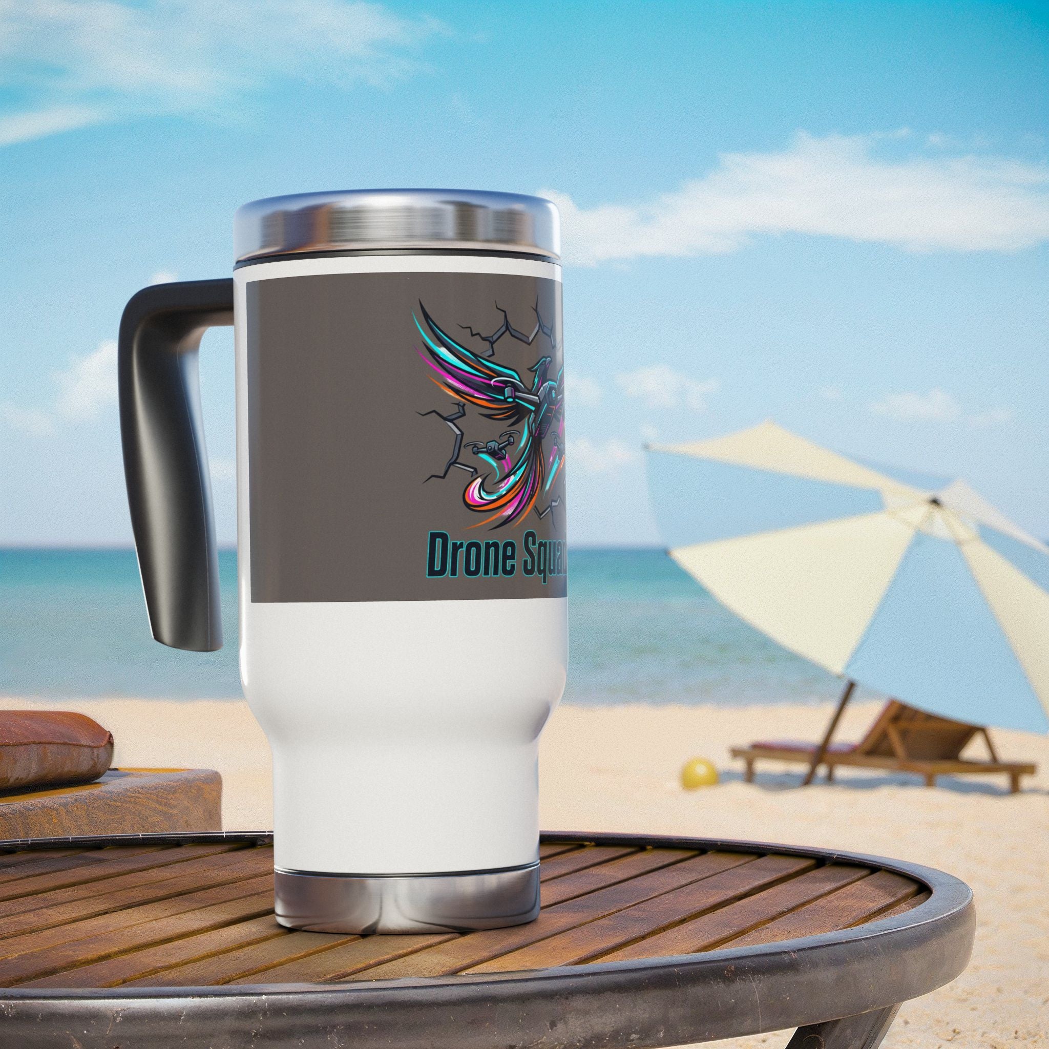 Drone Squadron Travel Mug — 14oz Stainless Steel Insulated Tumbler with Handle