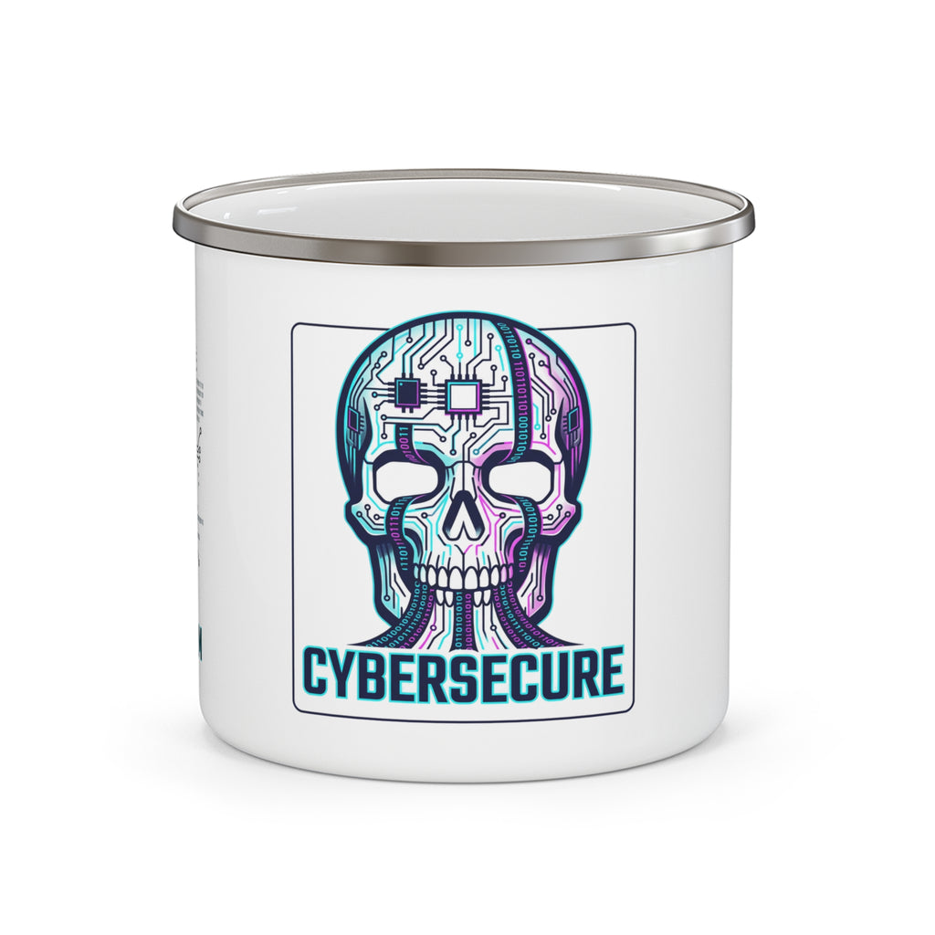 Enamel Mug — Cybersecure Skull Camping Mug (Hack the System)