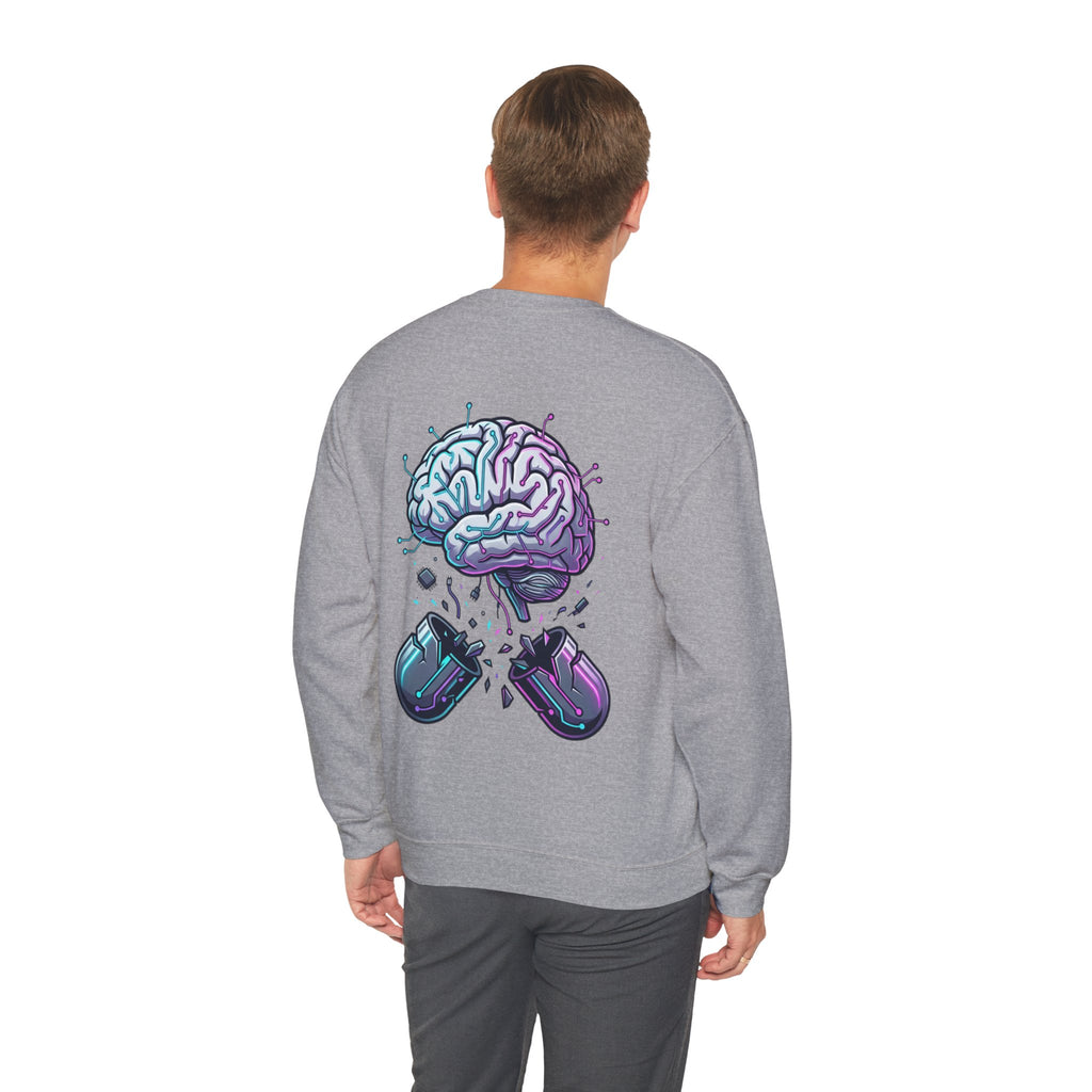 Crewneck Sweatshirt — Vaporwave Brain & Broken Mouse Graphic