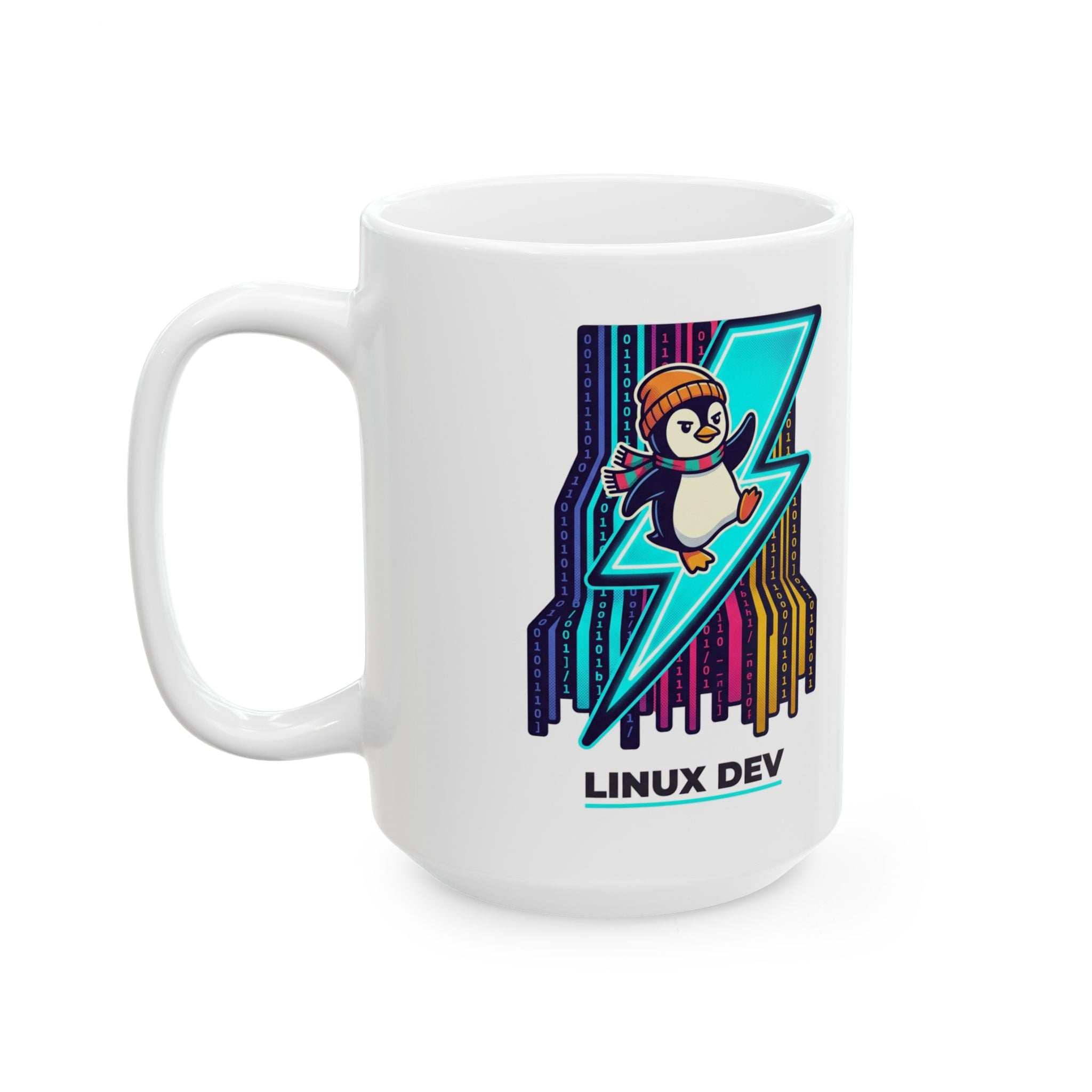 Linux Dev Penguin Lightning Mug — Programmer Coffee Cup (11oz/15oz)