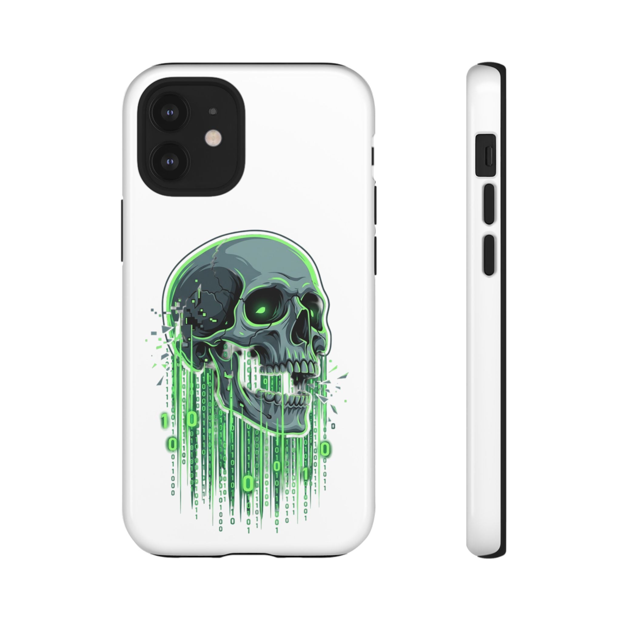 Skull Matrix Phone Case — Neon Green Cyberpunk Protective Case