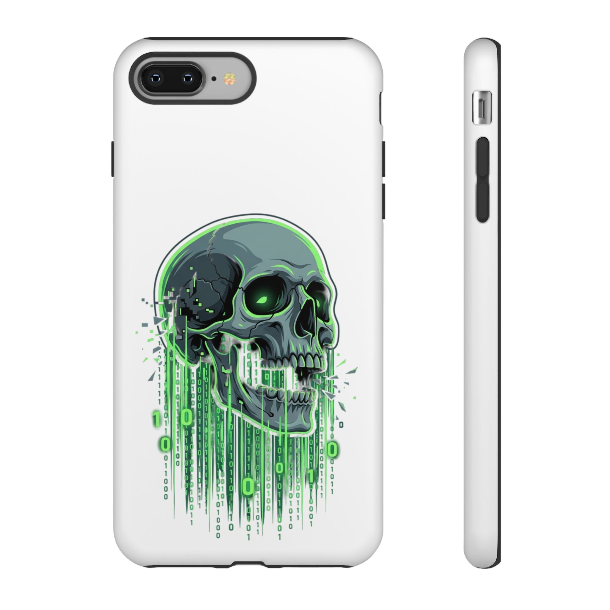 Skull Matrix Phone Case — Neon Green Cyberpunk Protective Case
