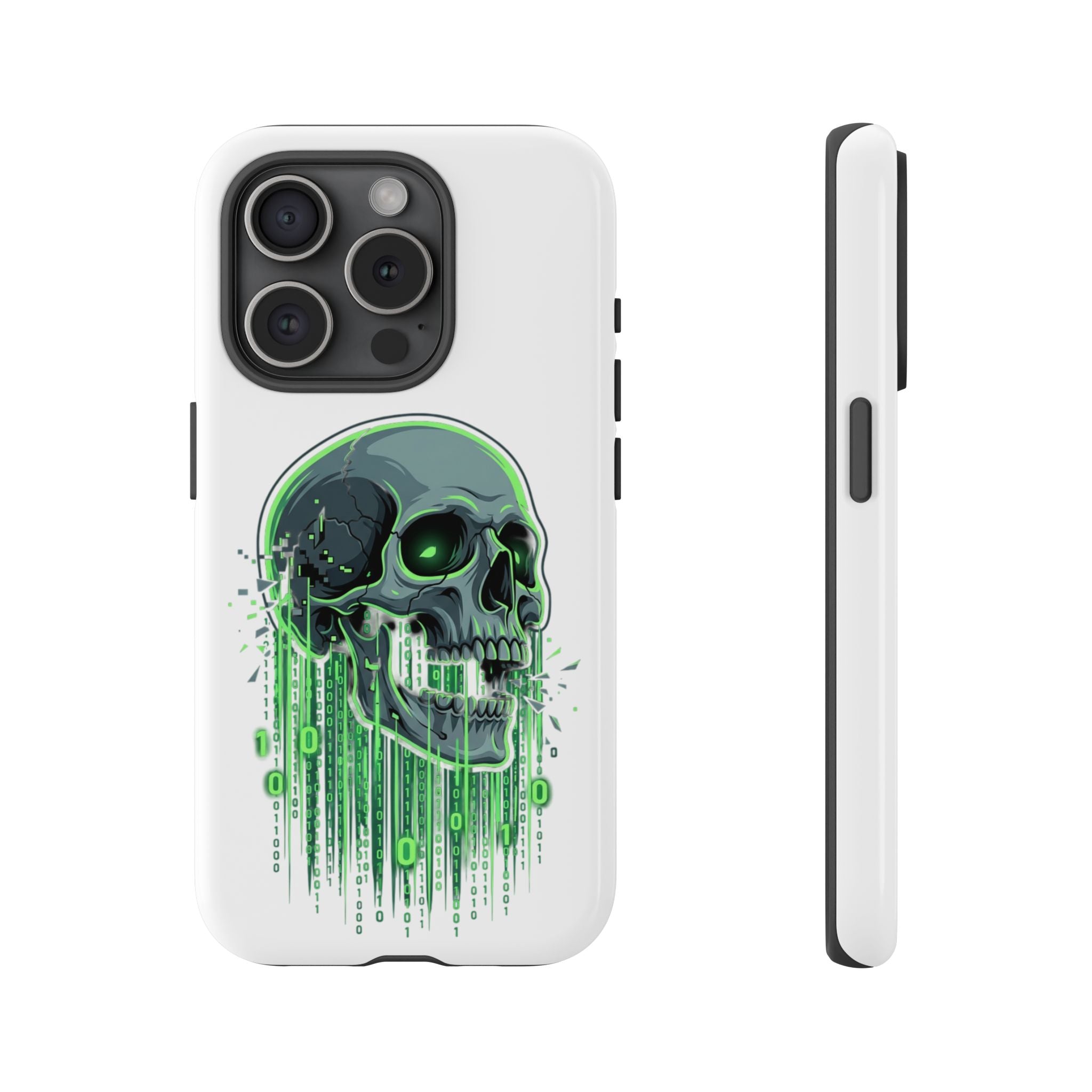 Skull Matrix Phone Case — Neon Green Cyberpunk Protective Case