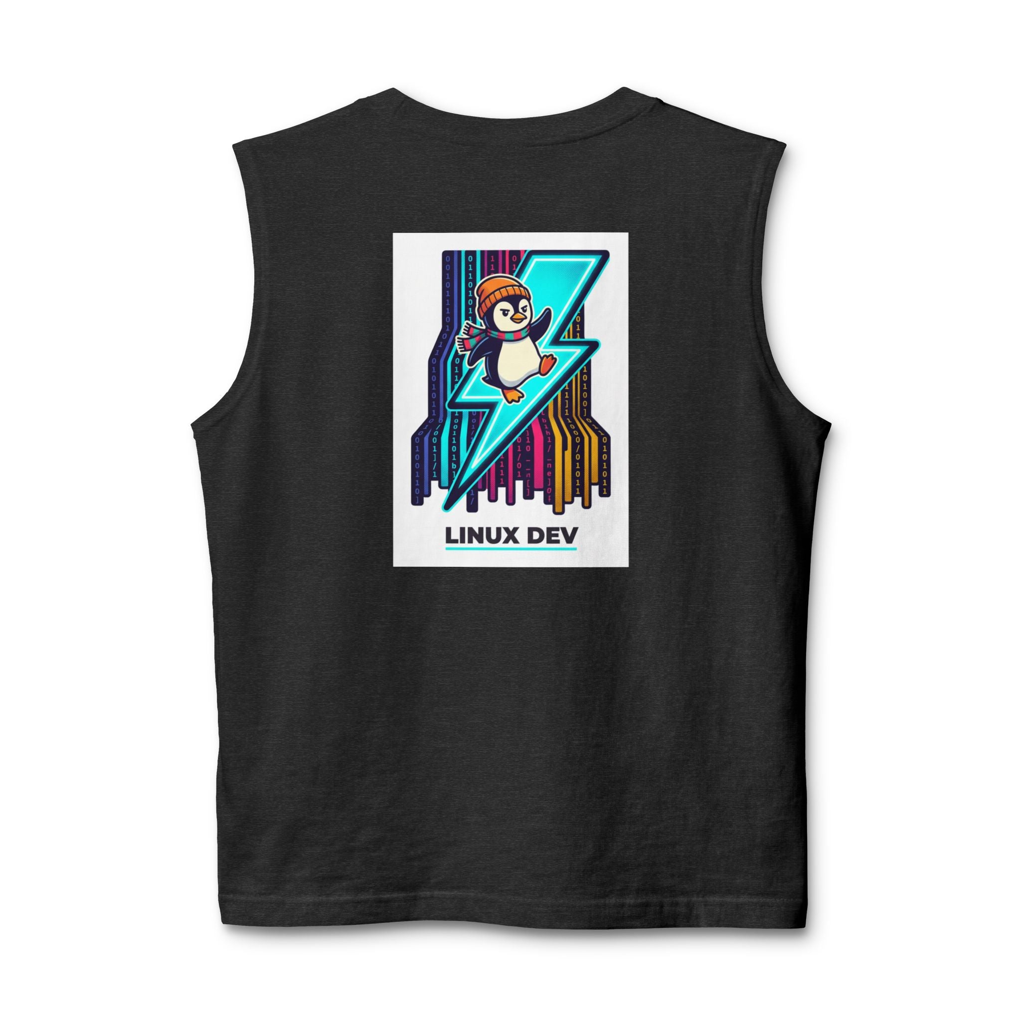 Linux Dev Penguin Muscle Tank — Retro Lightning Tech Tank Top