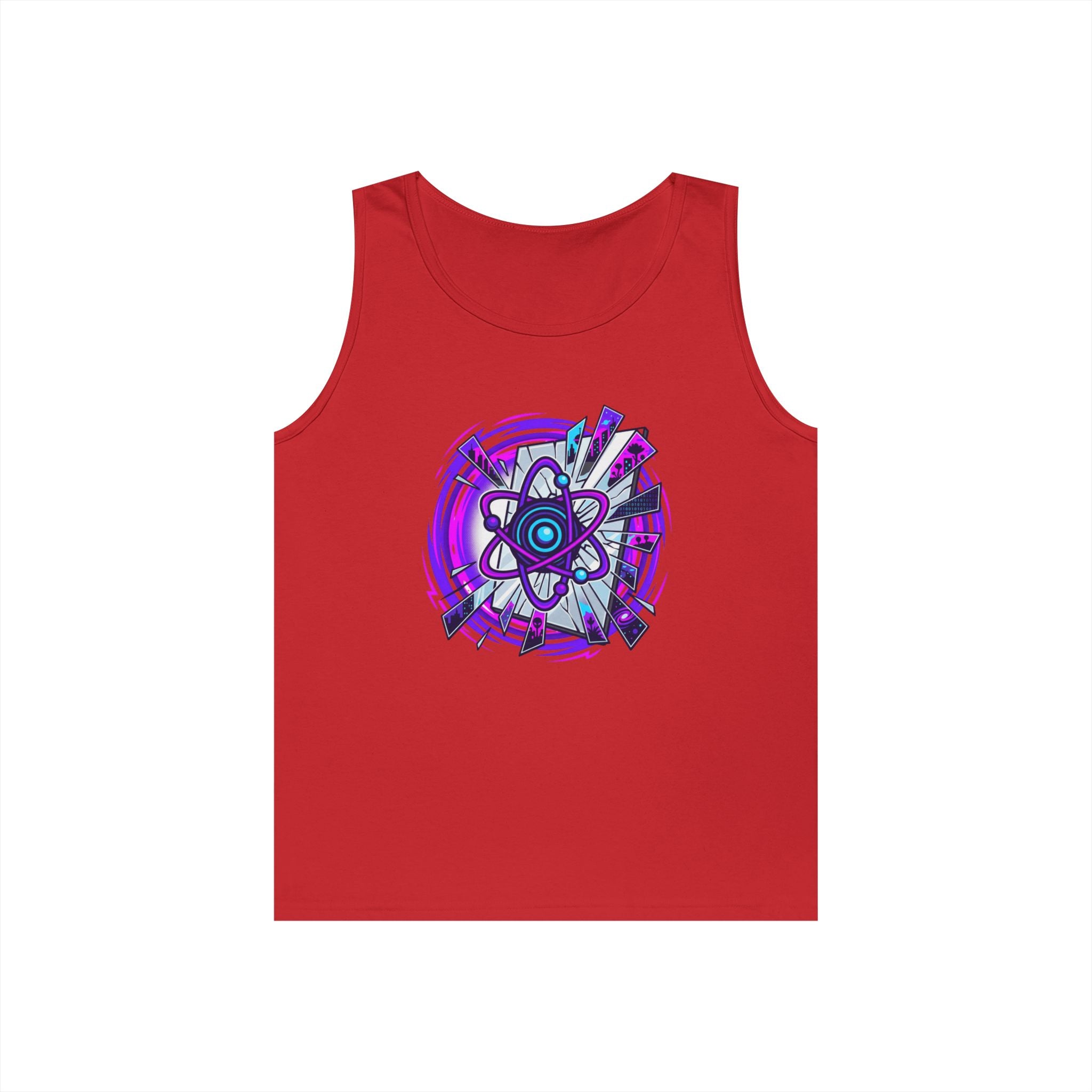 Atomic Vibe Tank Top — Neon Purple Science Atom Graphic