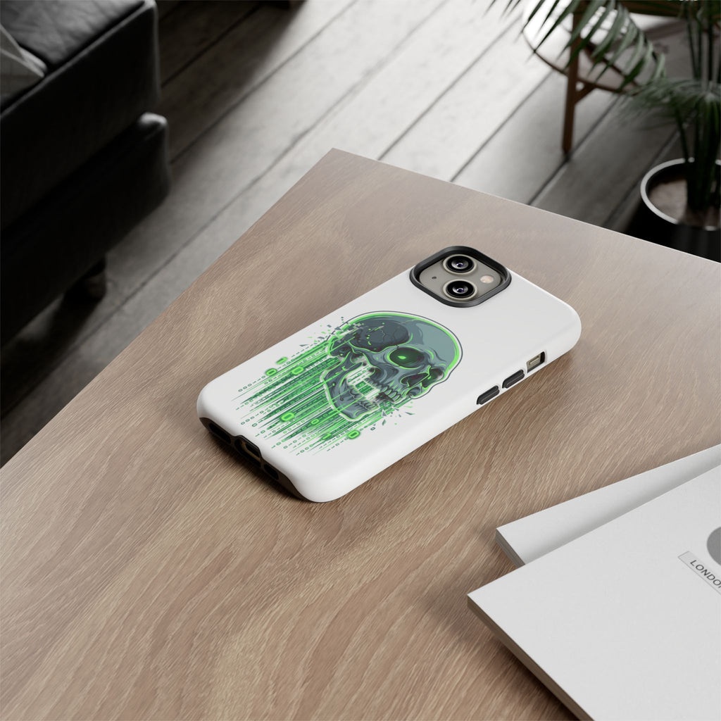 Skull Matrix Phone Case — Neon Green Cyberpunk Protective Case