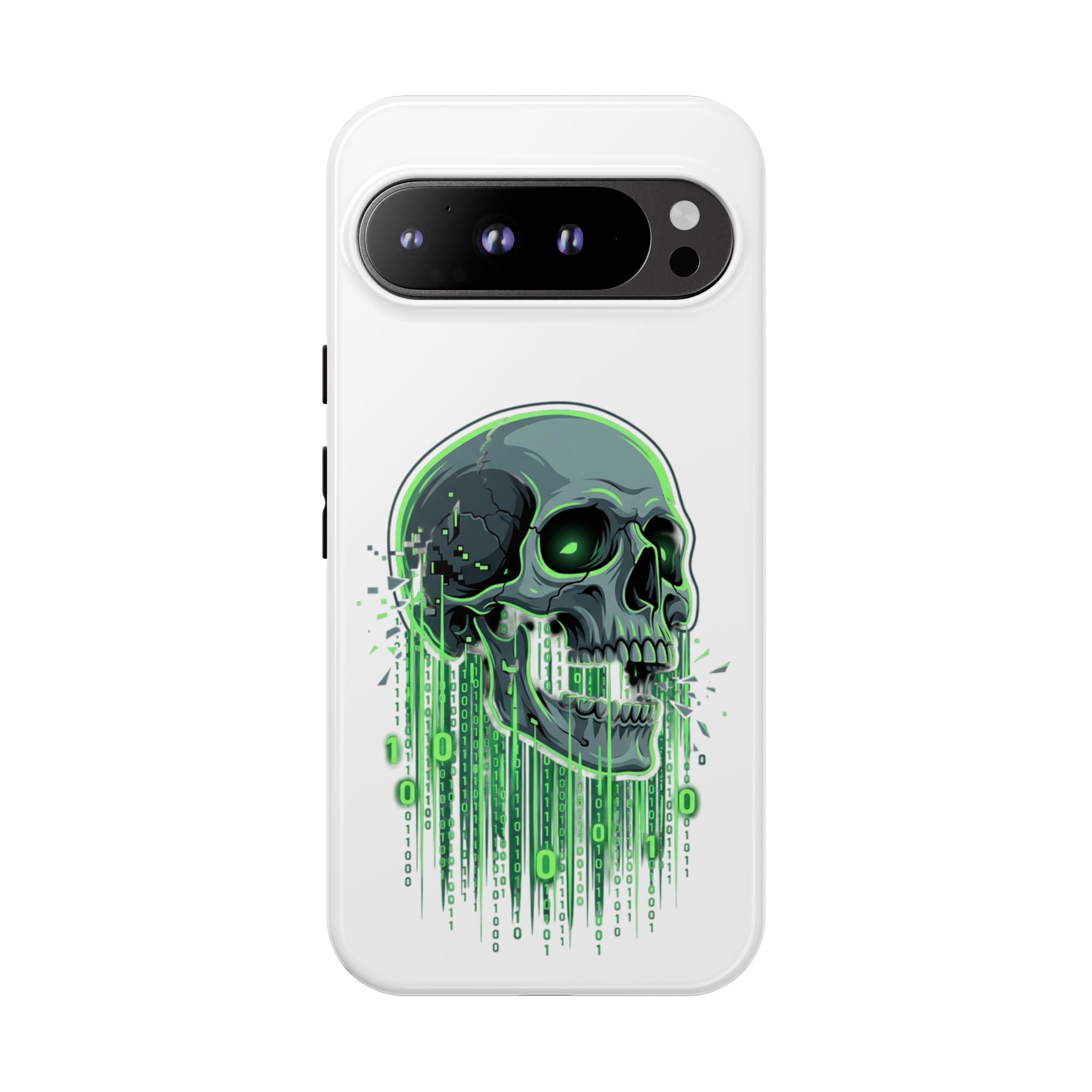 Skull Matrix Phone Case — Neon Green Cyberpunk Protective Case