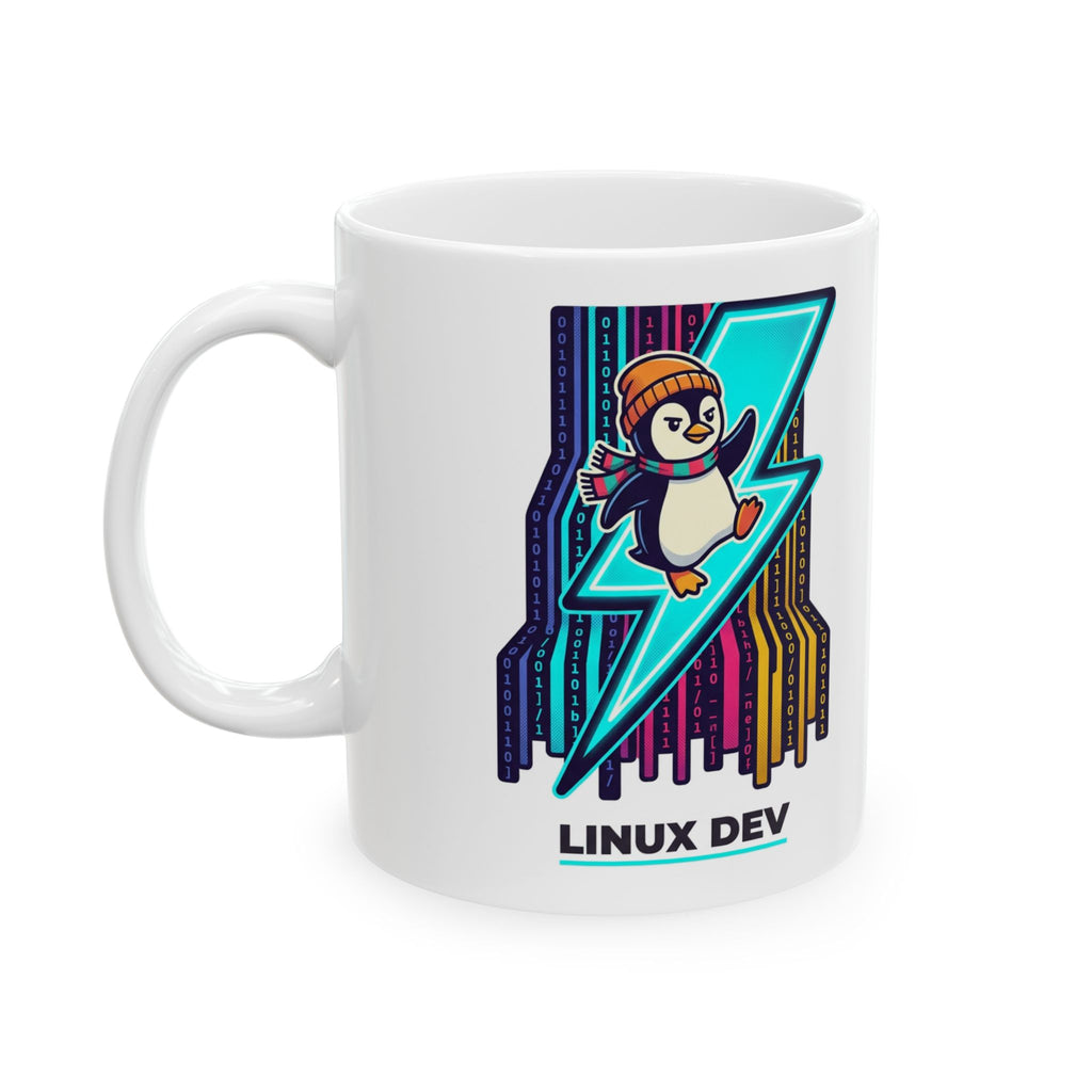 Linux Dev Penguin Lightning Mug — Programmer Coffee Cup (11oz/15oz)