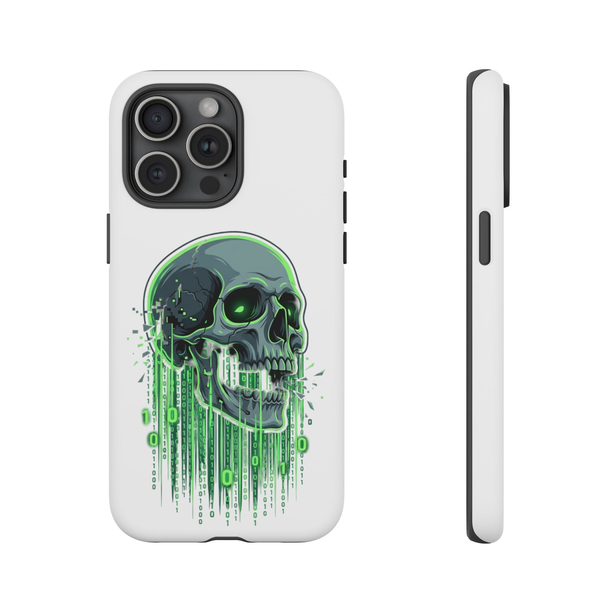 Skull Matrix Phone Case — Neon Green Cyberpunk Protective Case