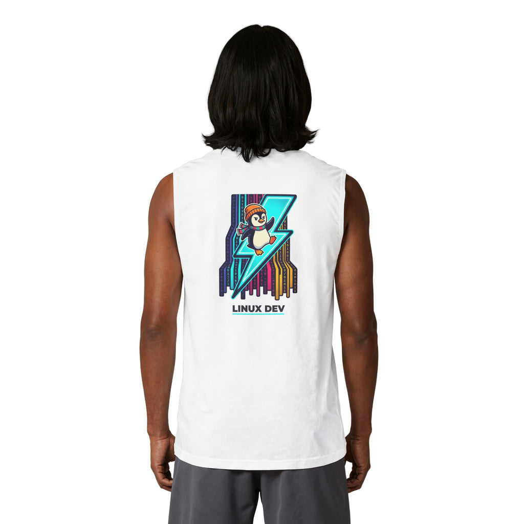 Linux Dev Penguin Muscle Tank — Retro Lightning Tech Tank Top