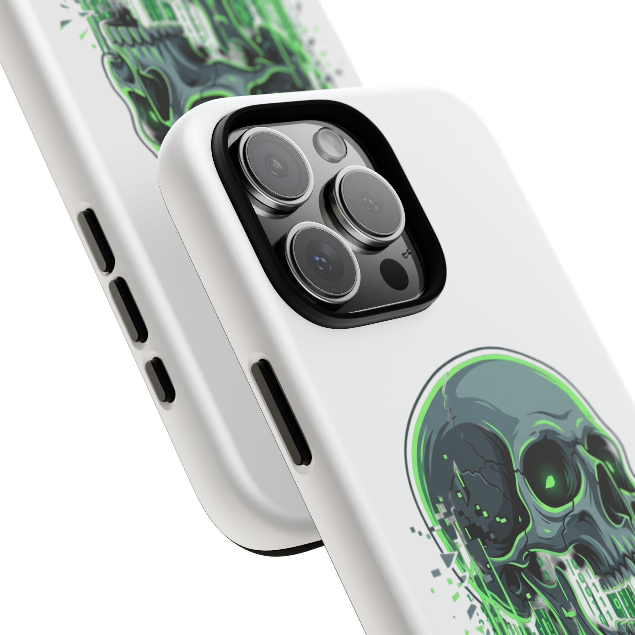 Skull Matrix Phone Case — Neon Green Cyberpunk Protective Case