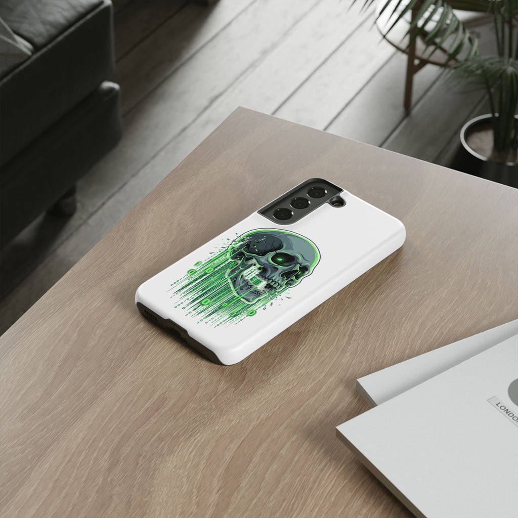 Skull Matrix Phone Case — Neon Green Cyberpunk Protective Case