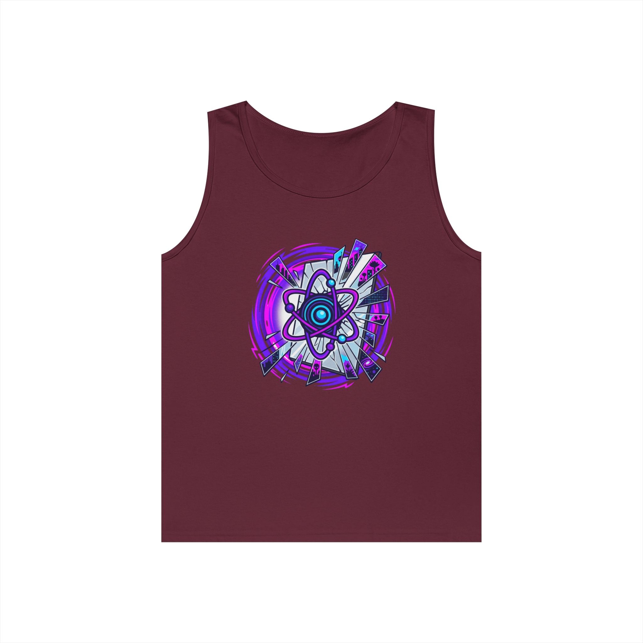 Atomic Vibe Tank Top — Neon Purple Science Atom Graphic