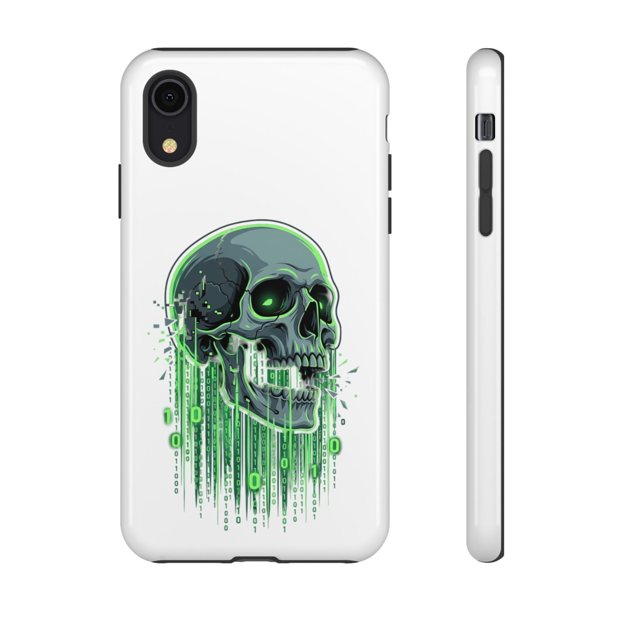 Skull Matrix Phone Case — Neon Green Cyberpunk Protective Case