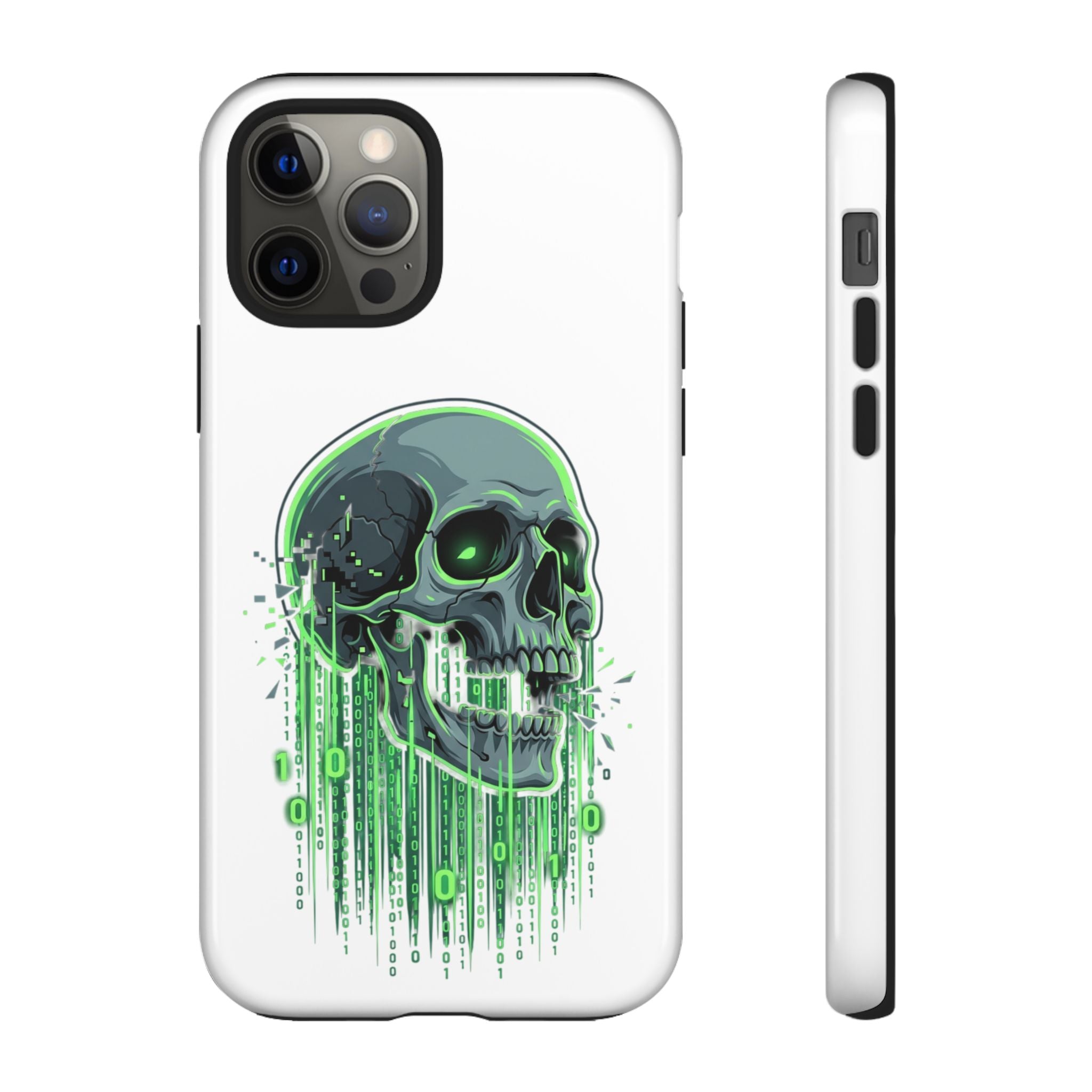 Skull Matrix Phone Case — Neon Green Cyberpunk Protective Case