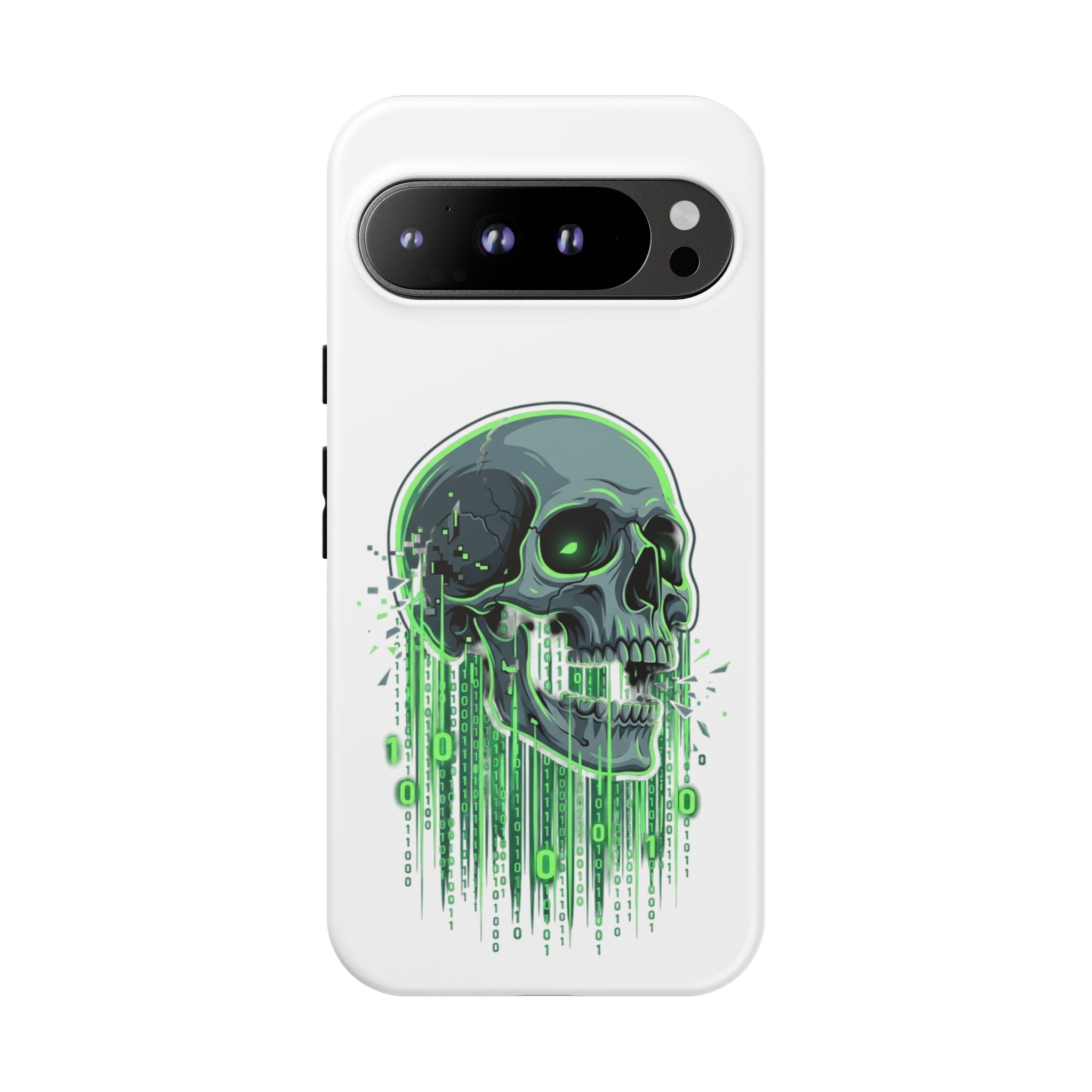 Skull Matrix Phone Case — Neon Green Cyberpunk Protective Case