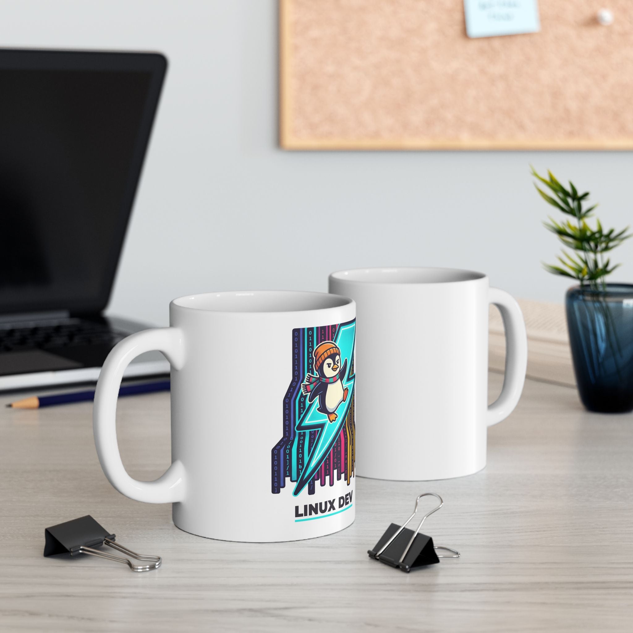 Linux Dev Penguin Lightning Mug — Programmer Coffee Cup (11oz/15oz)