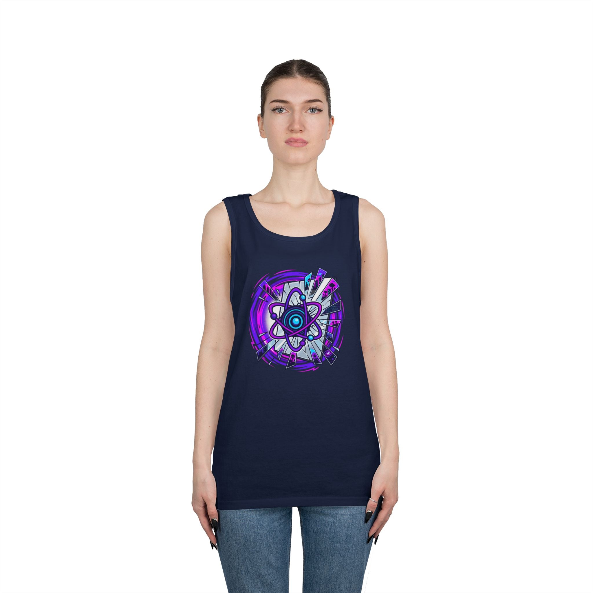 Atomic Vibe Tank Top — Neon Purple Science Atom Graphic