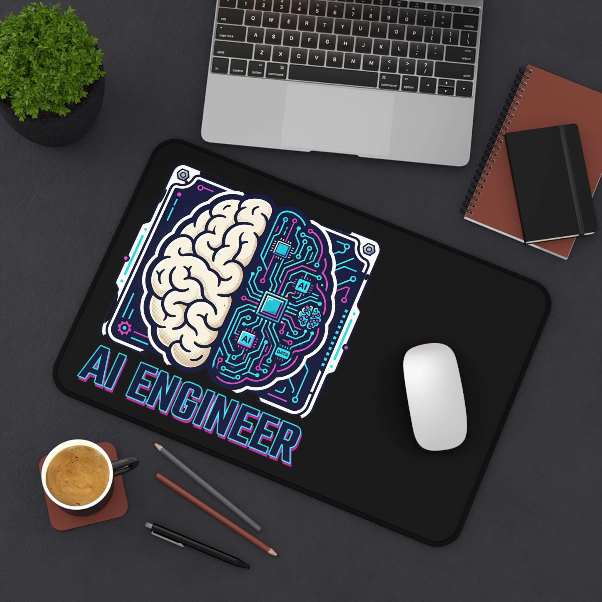 AI Engineer Brain Circuitry Desk Mat | Tech Office Mousepad