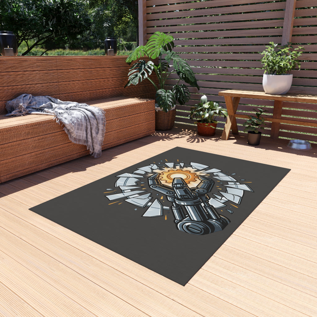 Outdoor Rug — Robotic Hand Breaking Through with Gear Accent