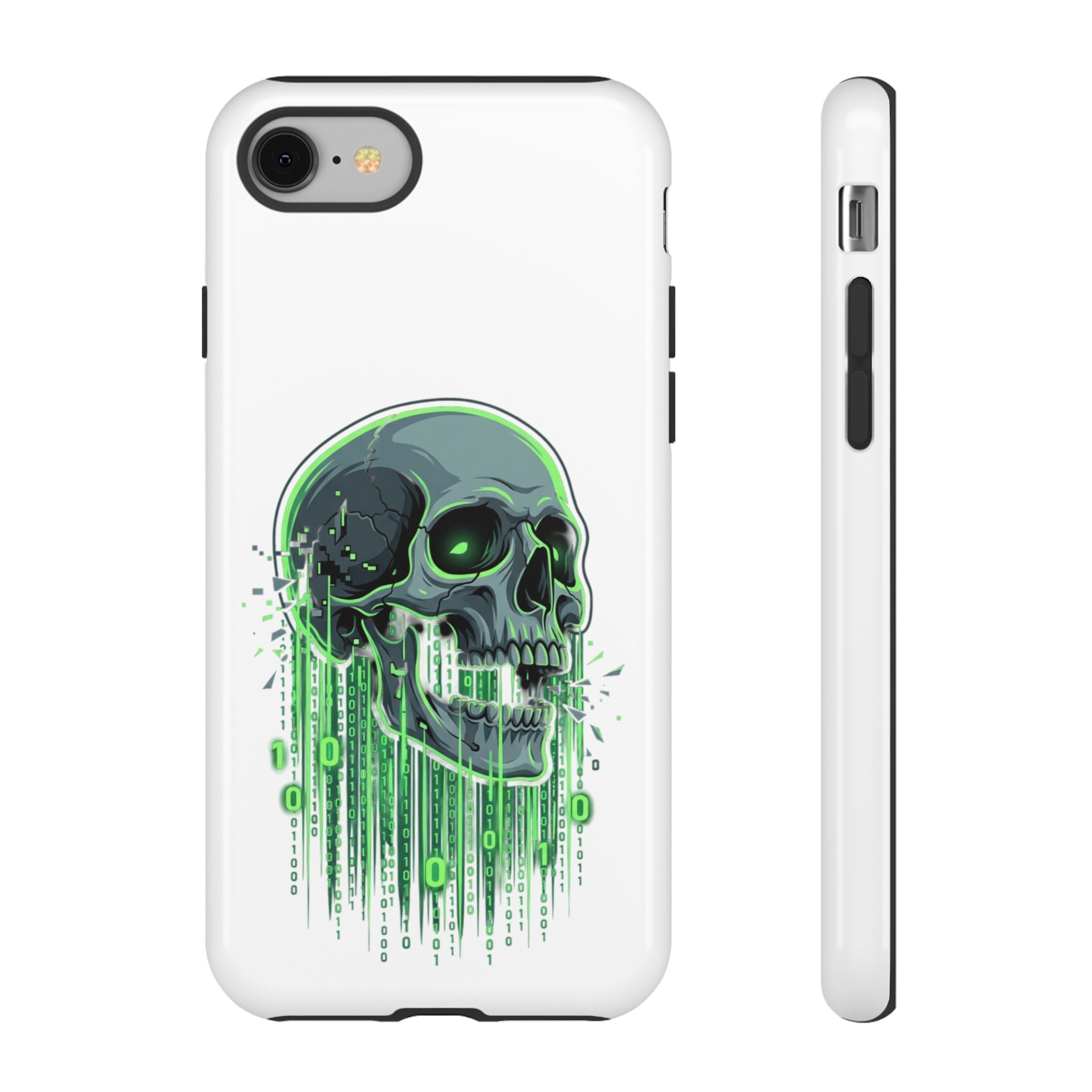 Skull Matrix Phone Case — Neon Green Cyberpunk Protective Case