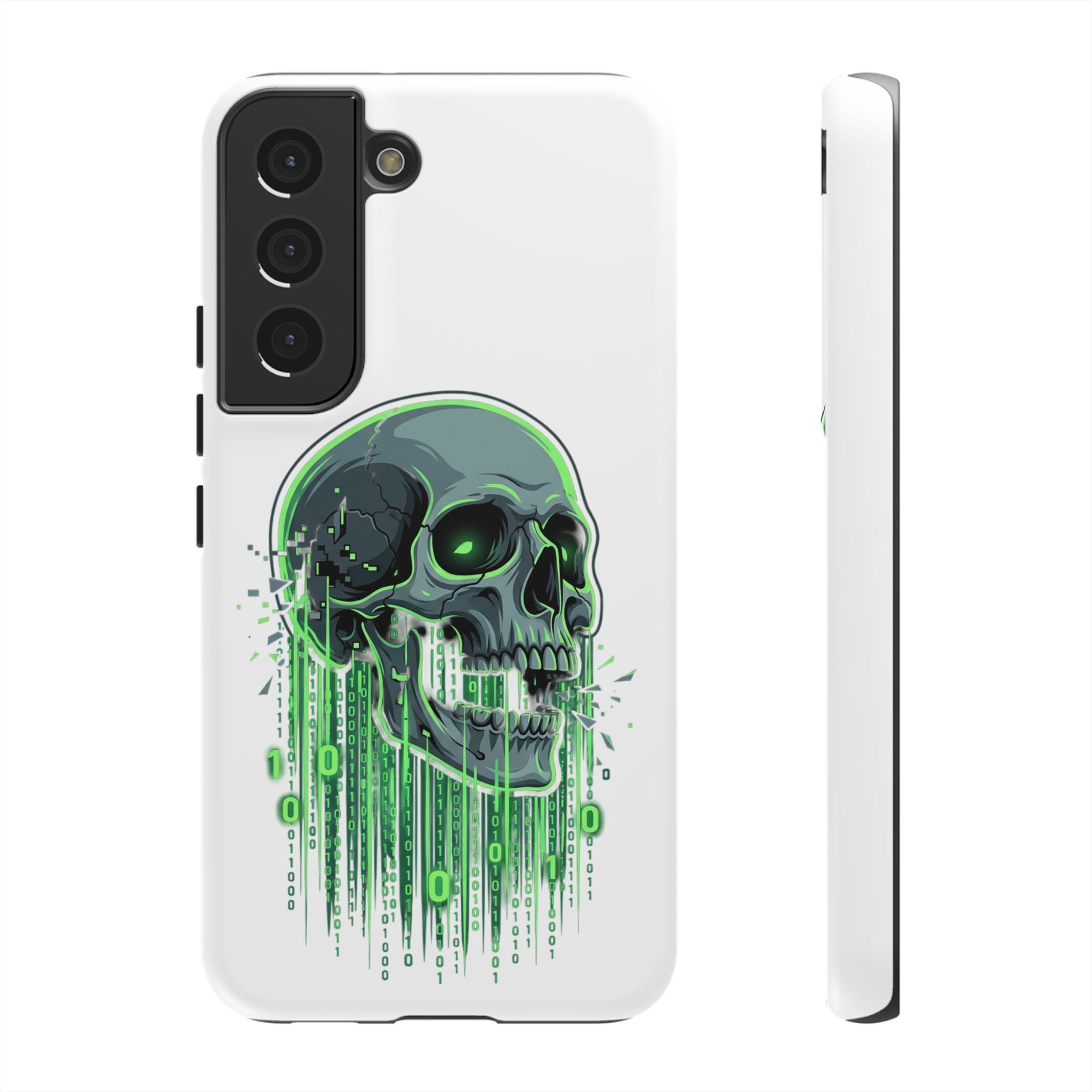 Skull Matrix Phone Case — Neon Green Cyberpunk Protective Case