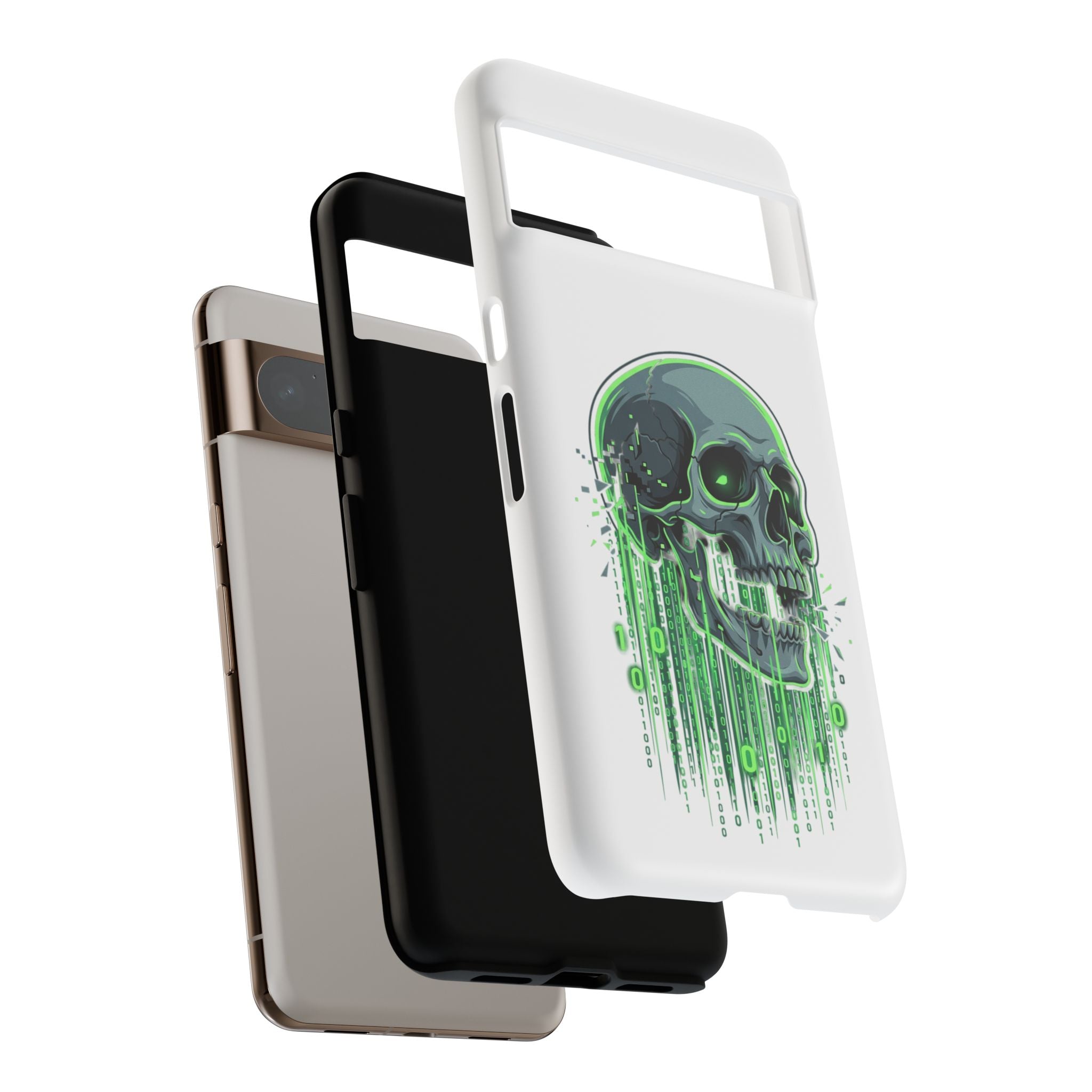 Skull Matrix Phone Case — Neon Green Cyberpunk Protective Case