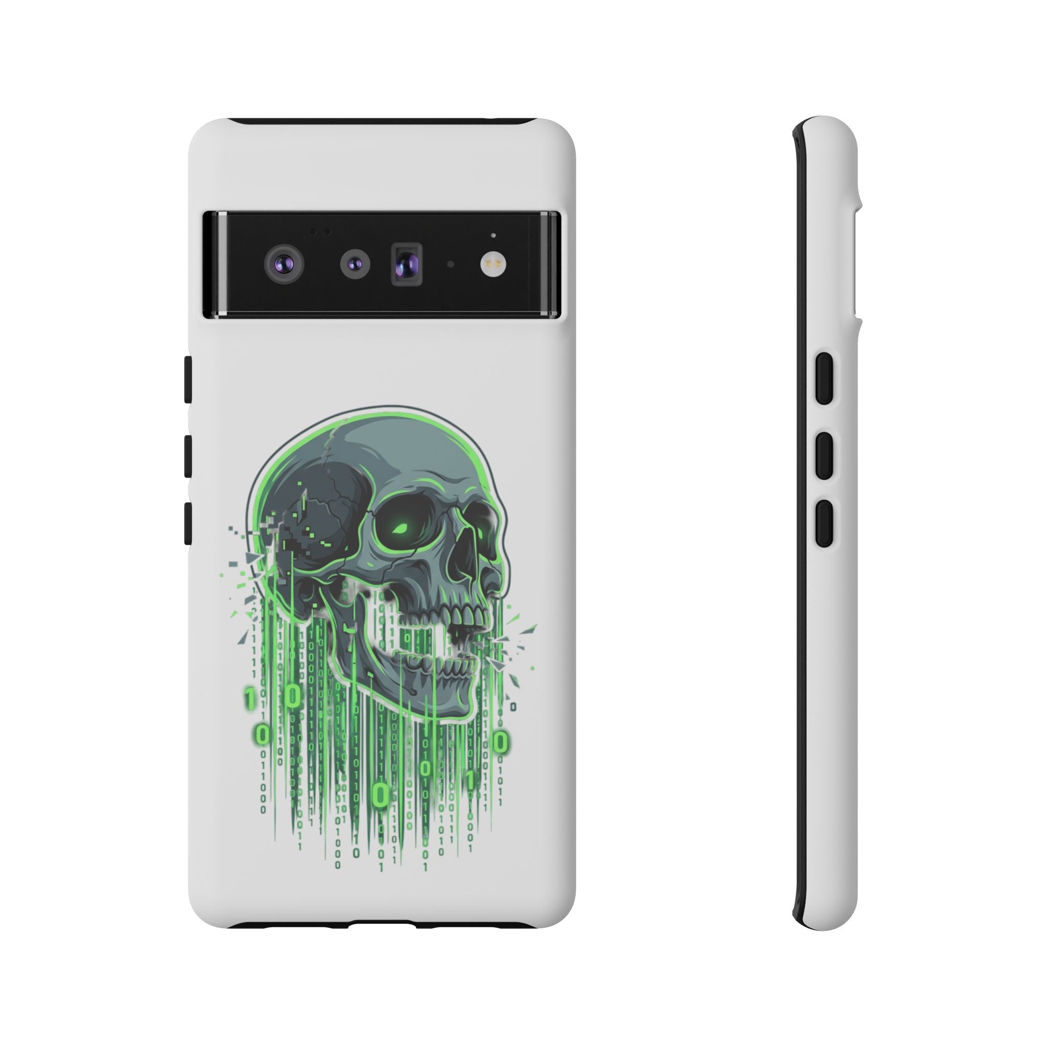Skull Matrix Phone Case — Neon Green Cyberpunk Protective Case