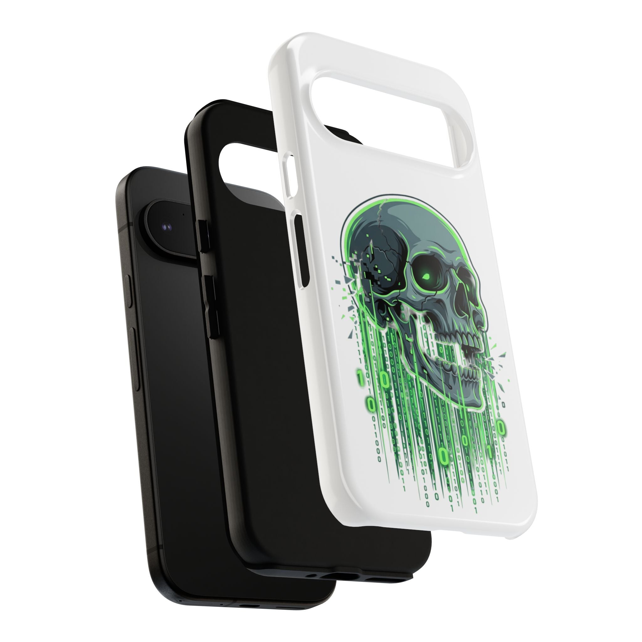 Skull Matrix Phone Case — Neon Green Cyberpunk Protective Case